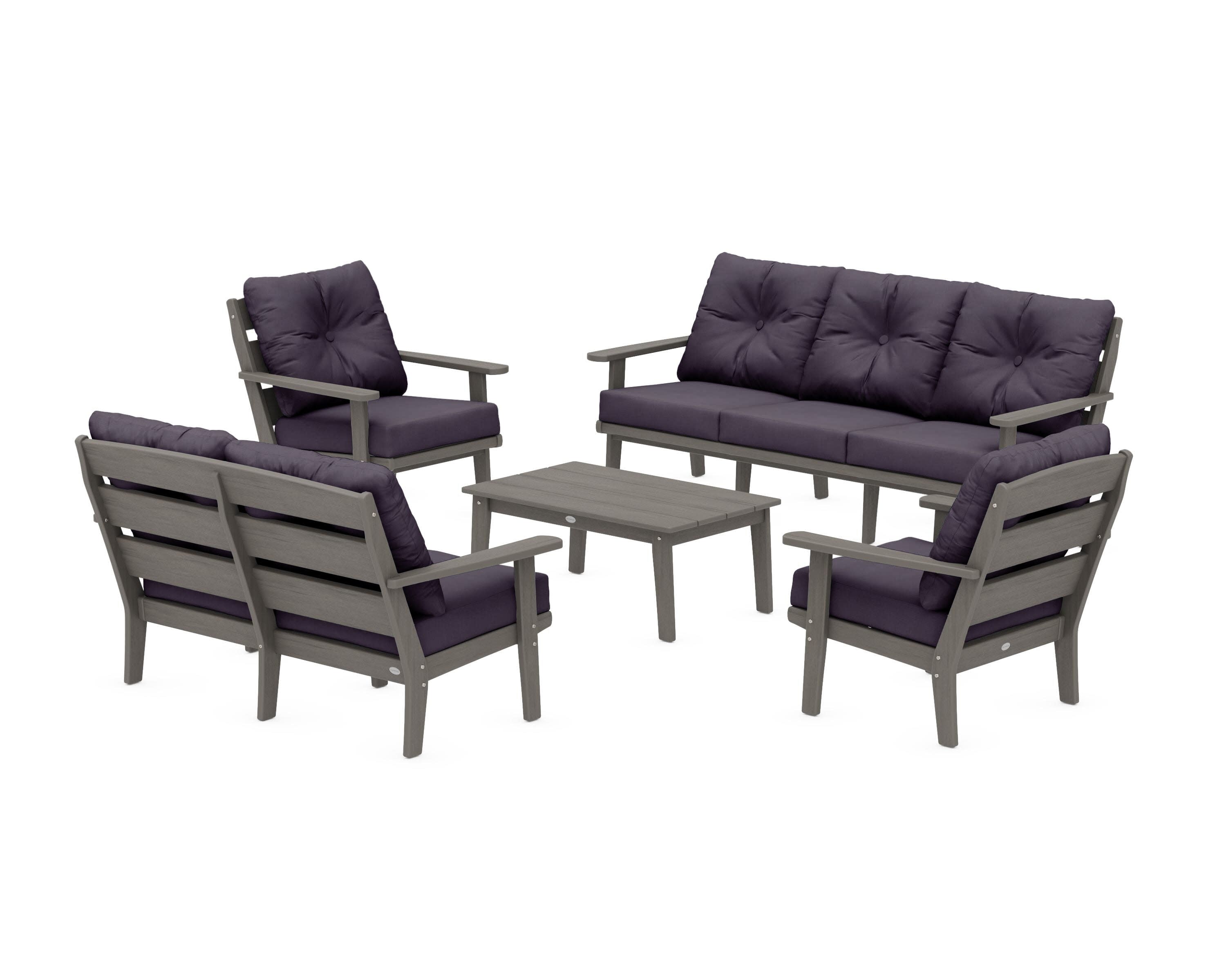 Lakeside 5-Piece Lounge Sofa Set in Driftwood / Navy Linen