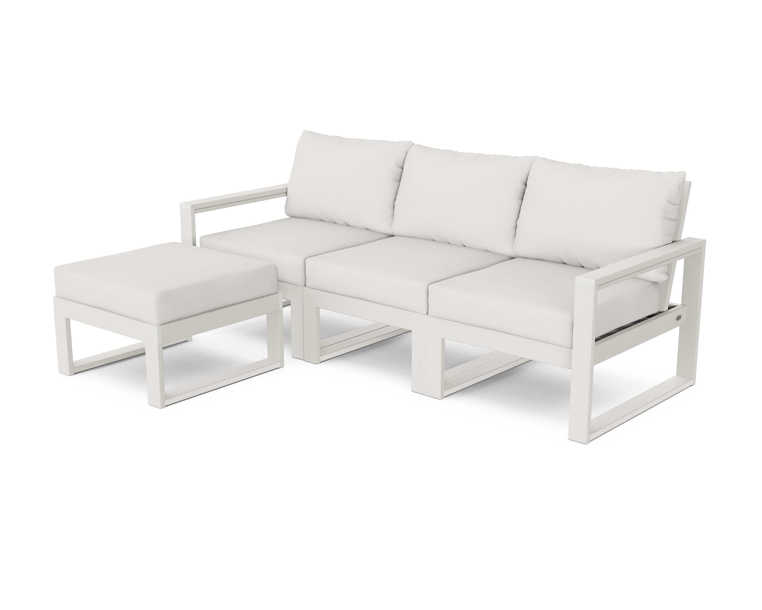 EDGE 4-Piece Modular Deep Seating Set with Ottoman in Vintage White / Natural Linen