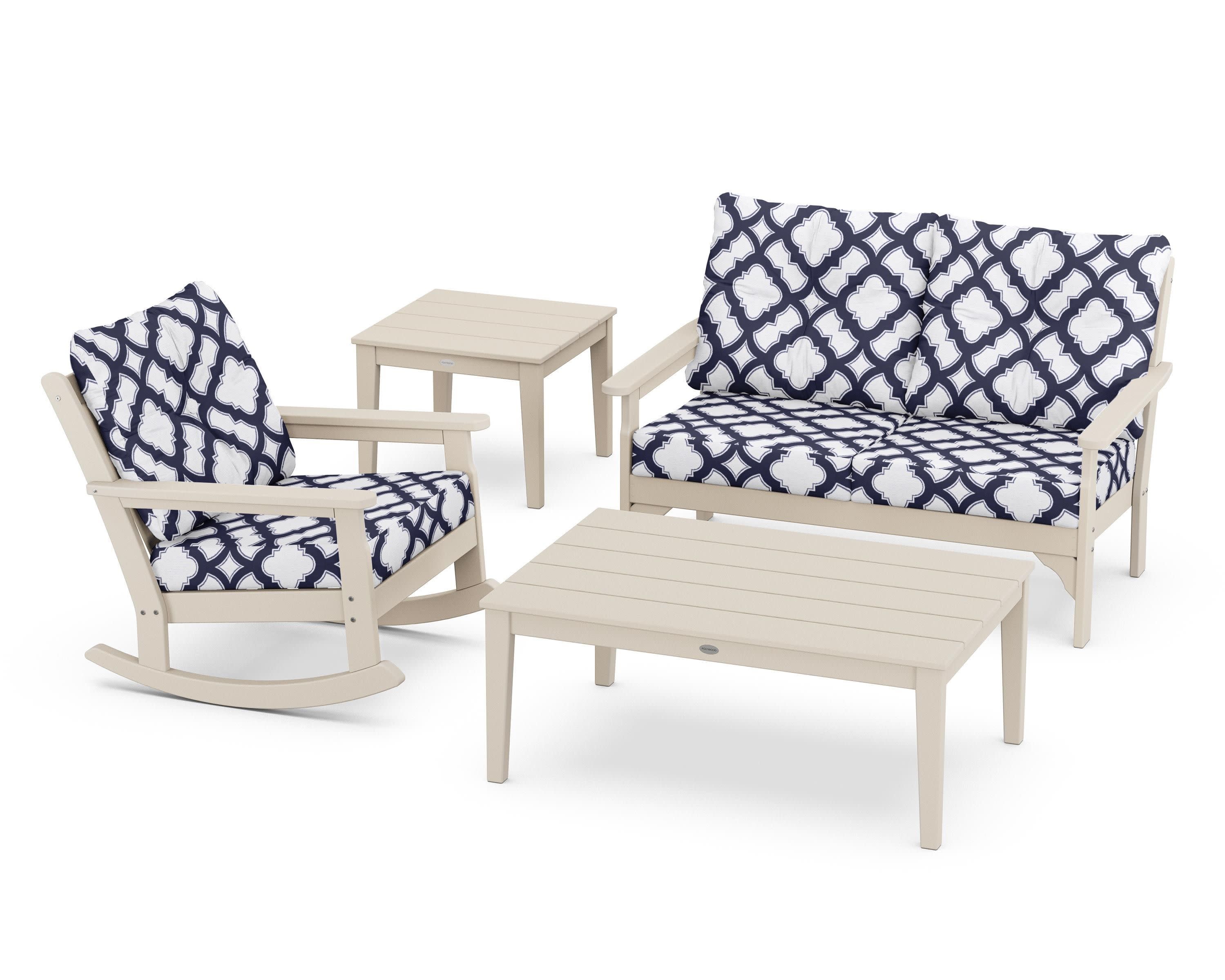 Vineyard 4-Piece Deep Seating Rocker Set in Sand / Trellis Navy