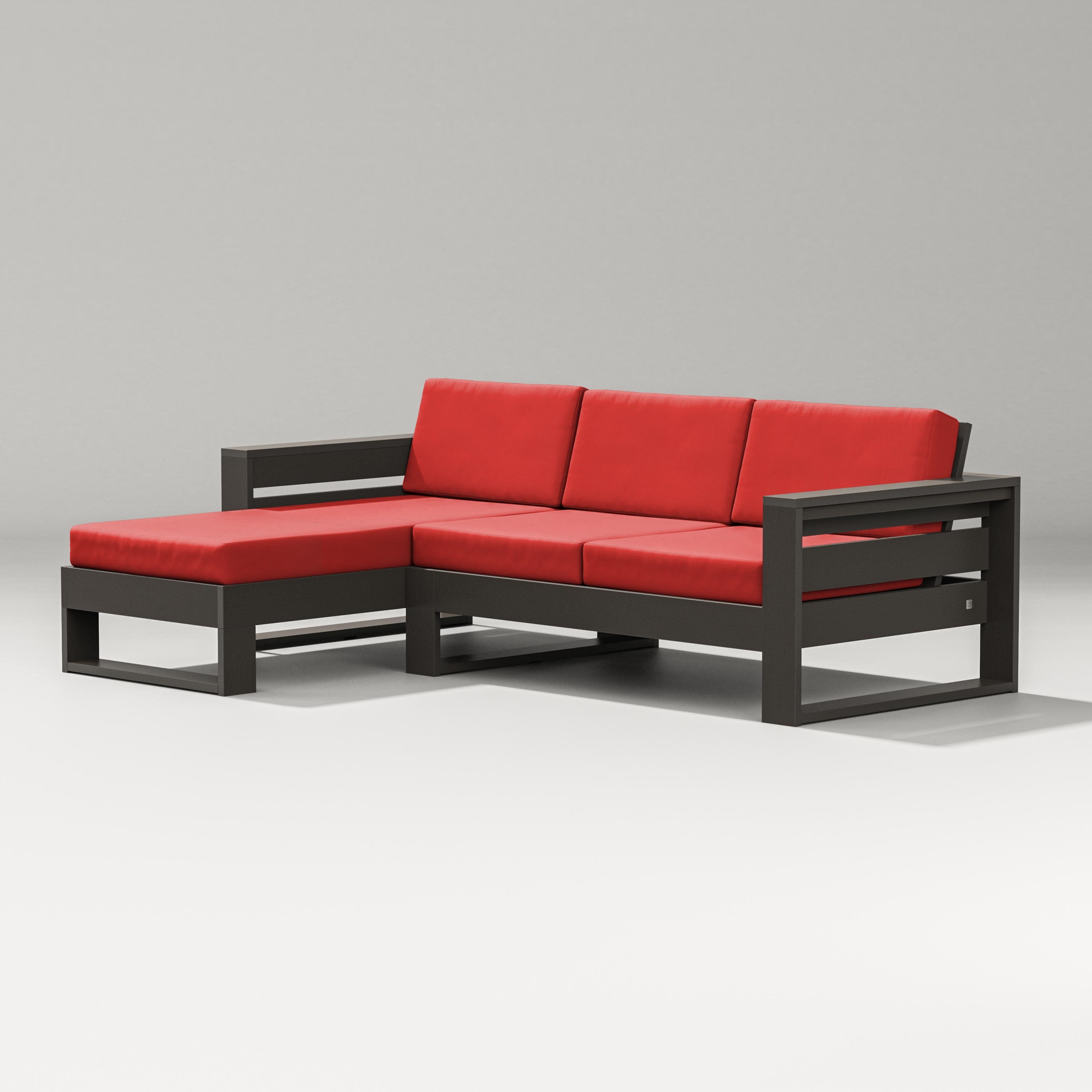 Latitude Left Chaise Sectional in Vintage Coffee / Crimson Linen