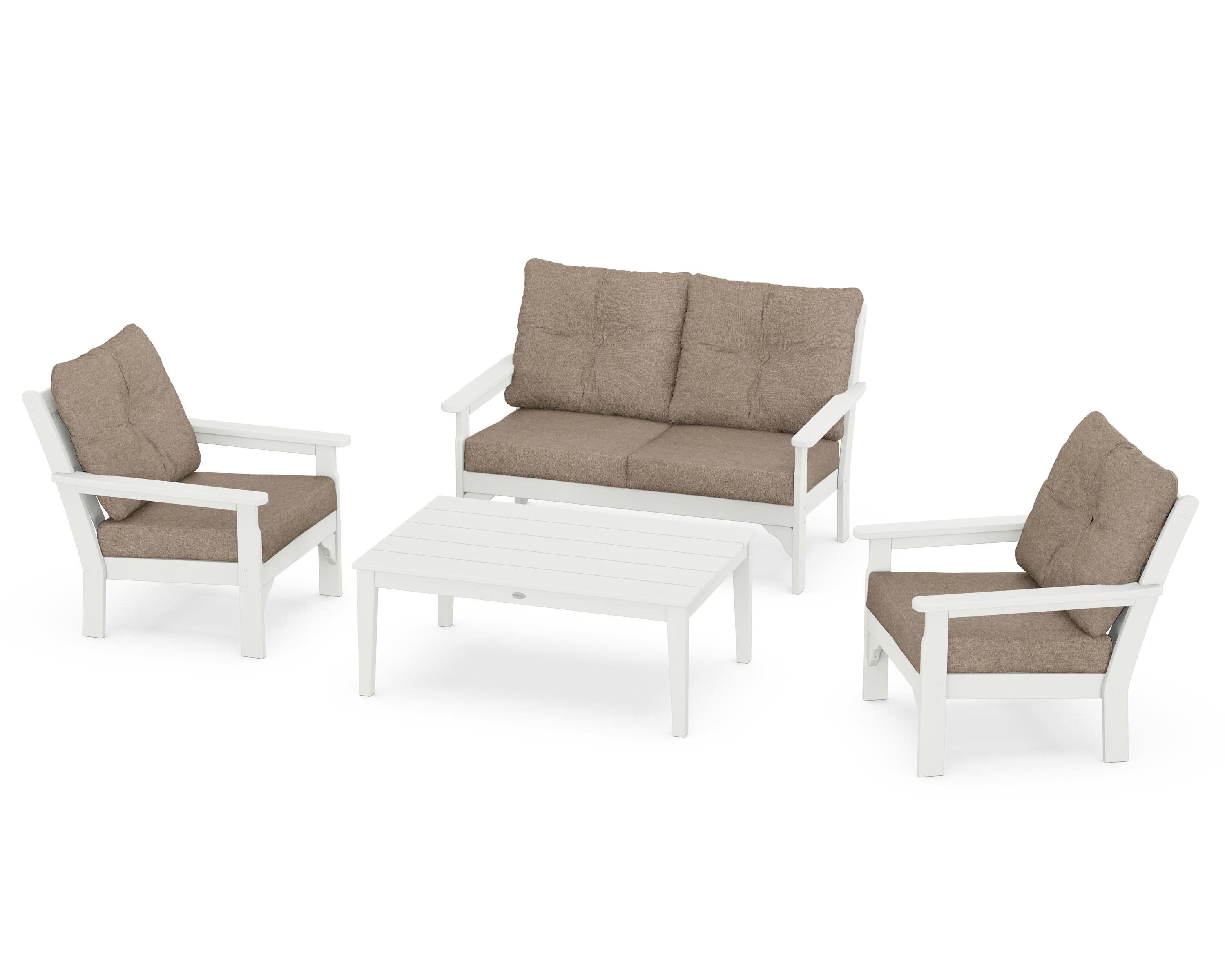 Vineyard 4-Piece Deep Seating Set in Vintage White / Spiced Burlap