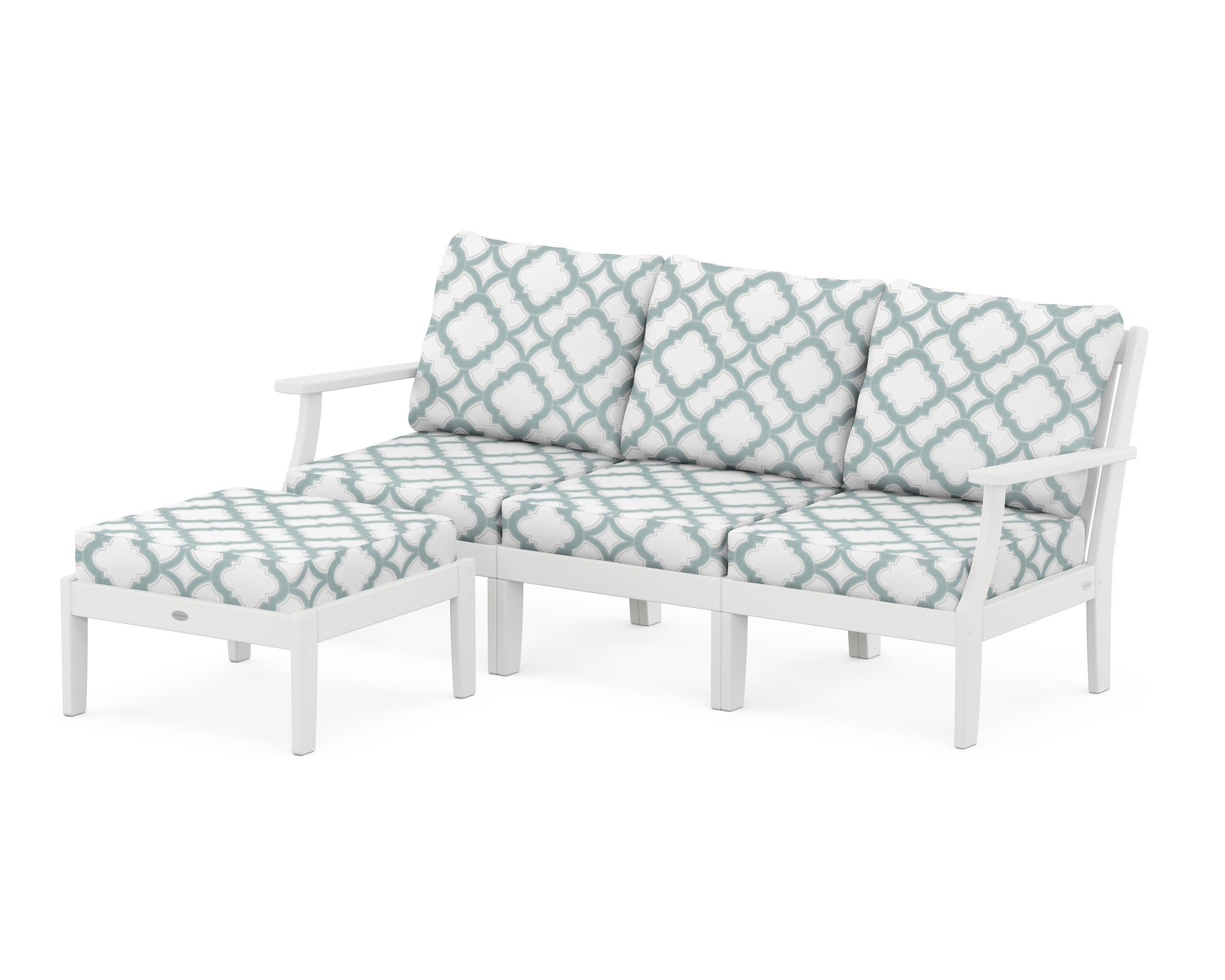 Braxton Modular 4-Piece Deep Seating Set with Ottoman in White / Trellis Glacier Spa