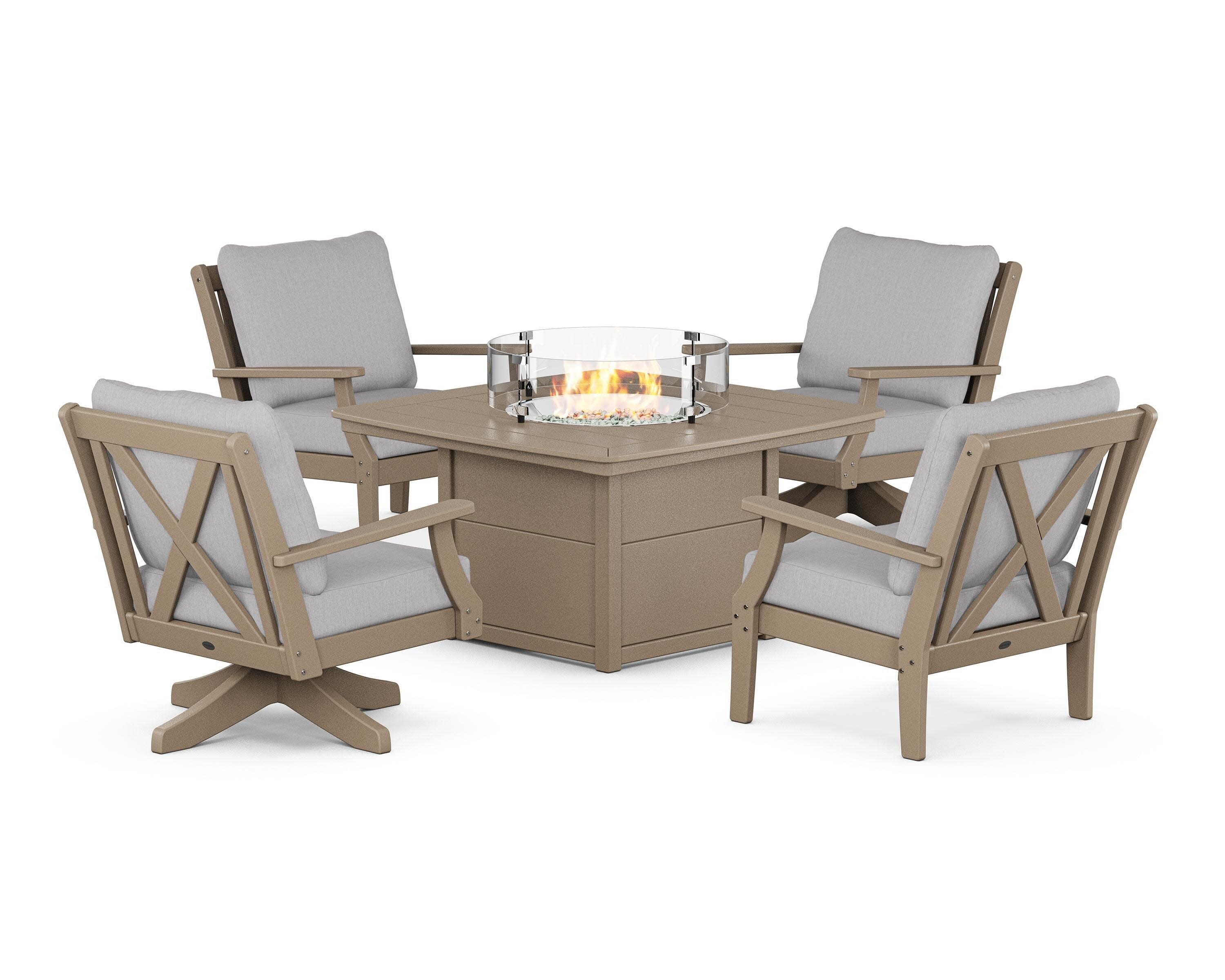 Braxton 5-Piece Deep Seating Set with Fire Table in Sand / Granite