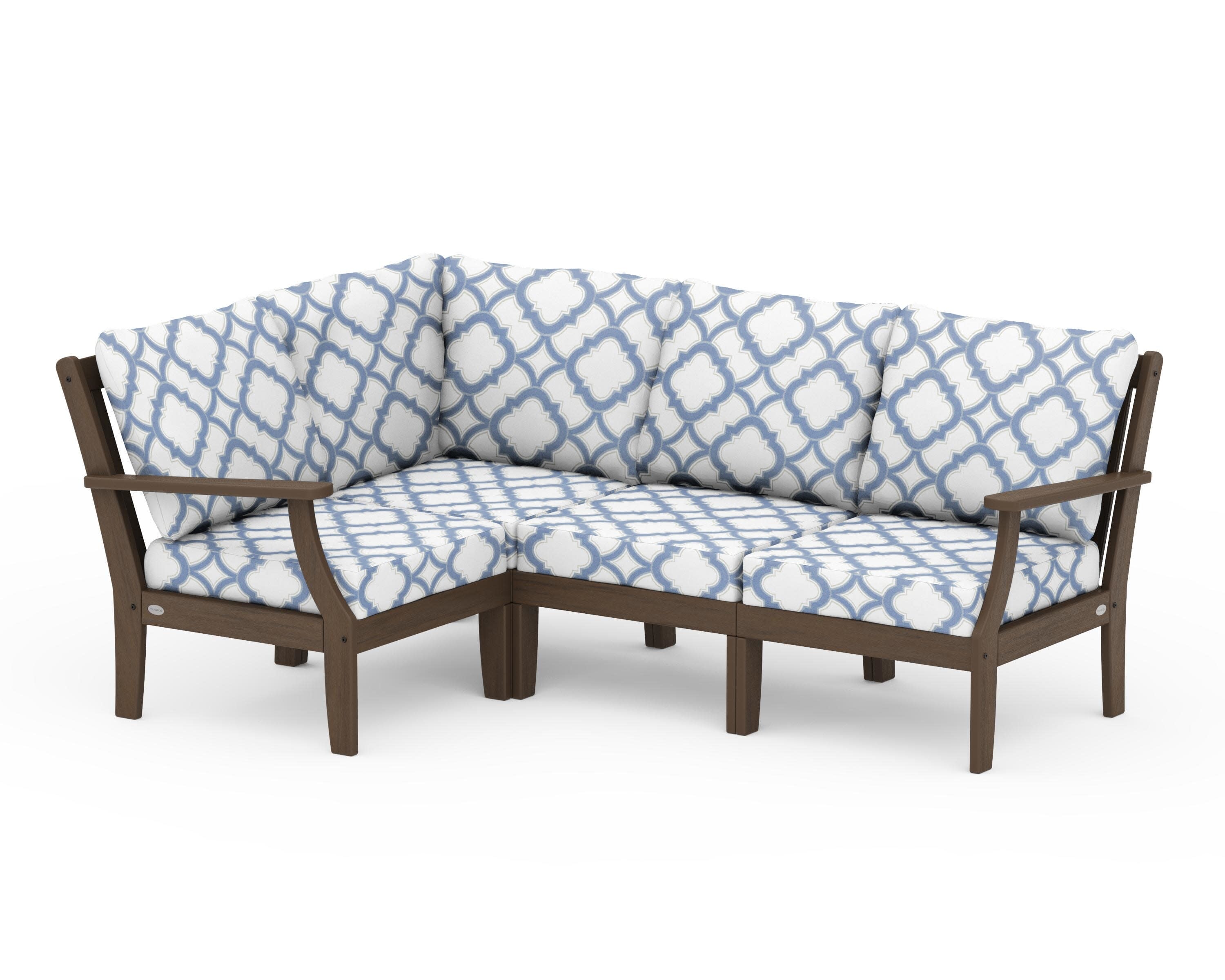 Braxton Modular 4-Piece Deep Seating Set in Kona / Trellis Sky Blue