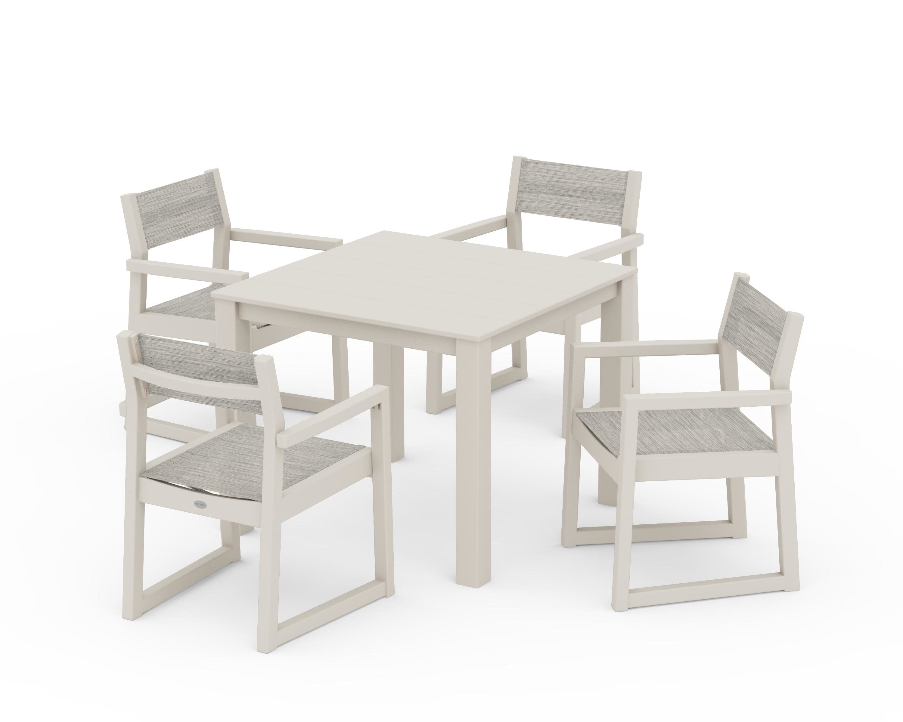 EDGE Sling Arm Chair 5-Piece Parsons Dining Set in Sand / Birch Sling