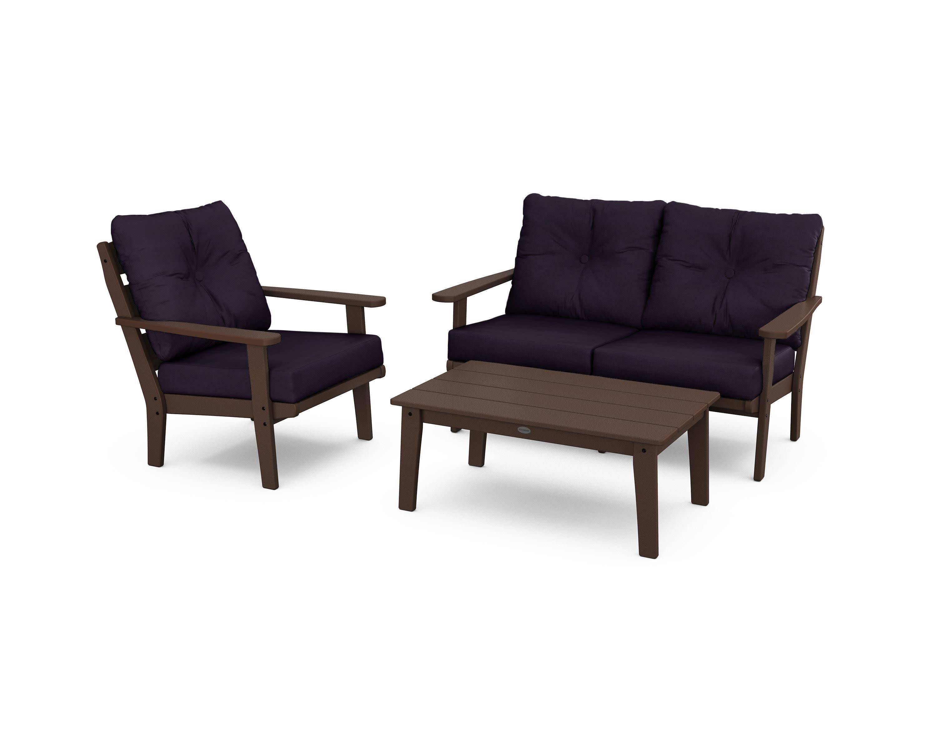 Lakeside 3-Piece Deep Seating Set in Mahogany / Navy Linen