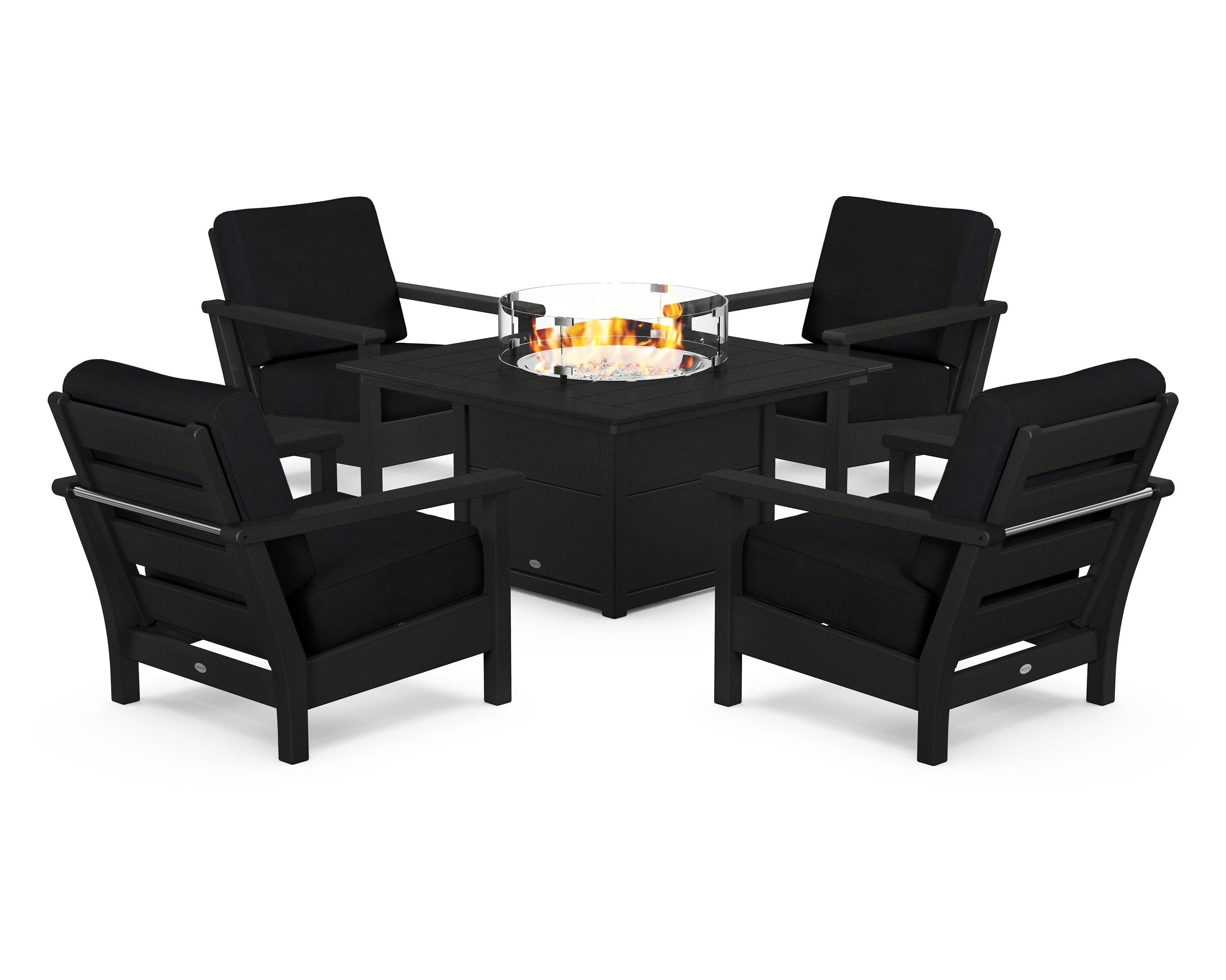 Harbour 5-Piece Conversation Set with Fire Pit Table in Black / Midnight Linen