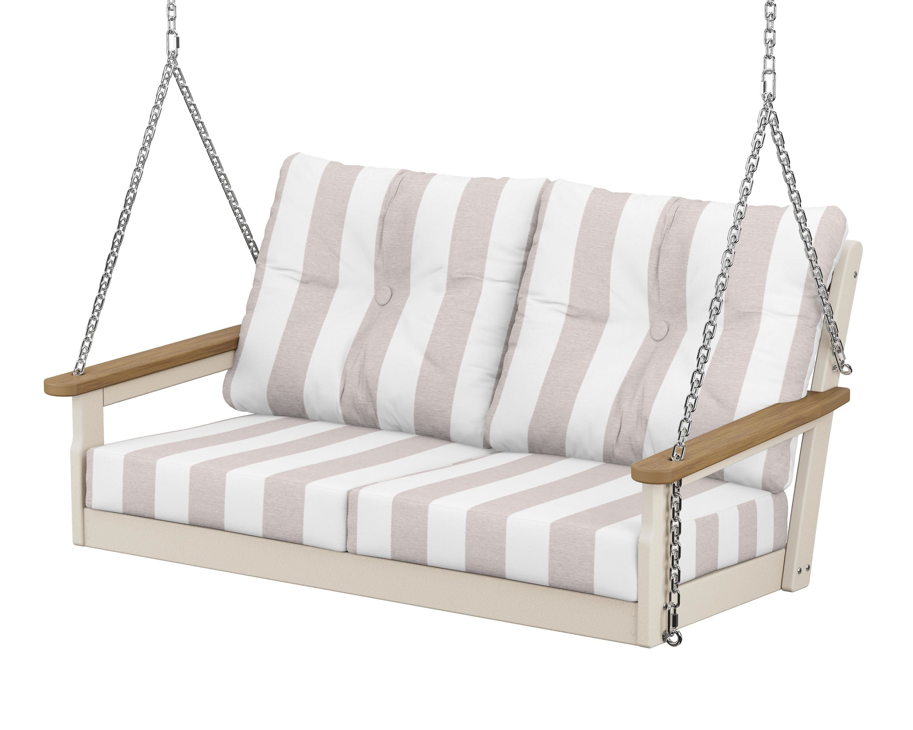 Vineyard Deep Seating Swing in Sand / Natural / Cabana Stripe Dune Burlap