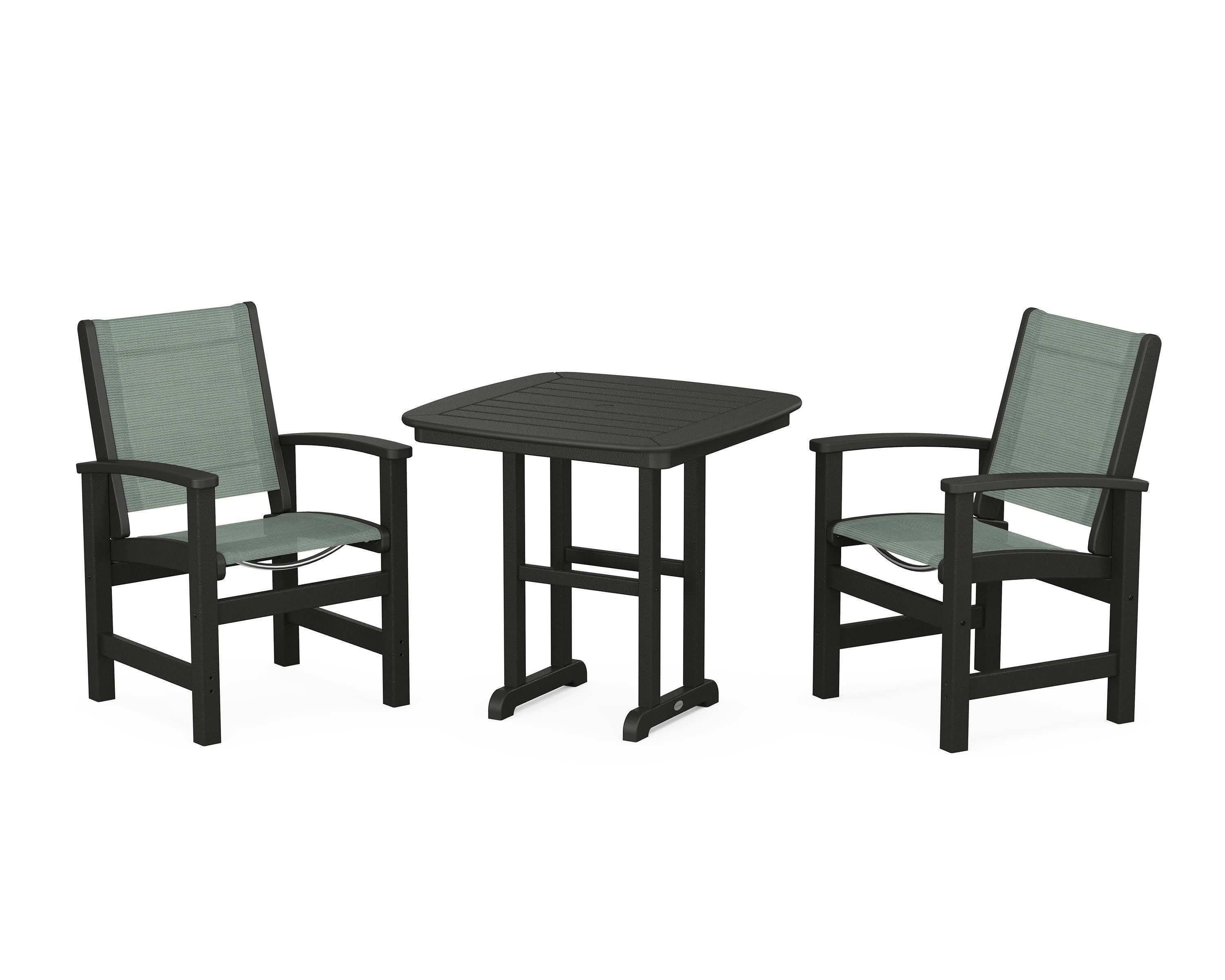 Coastal 3-Piece Dining Set in Black / Dupioni Sea Mist Sling