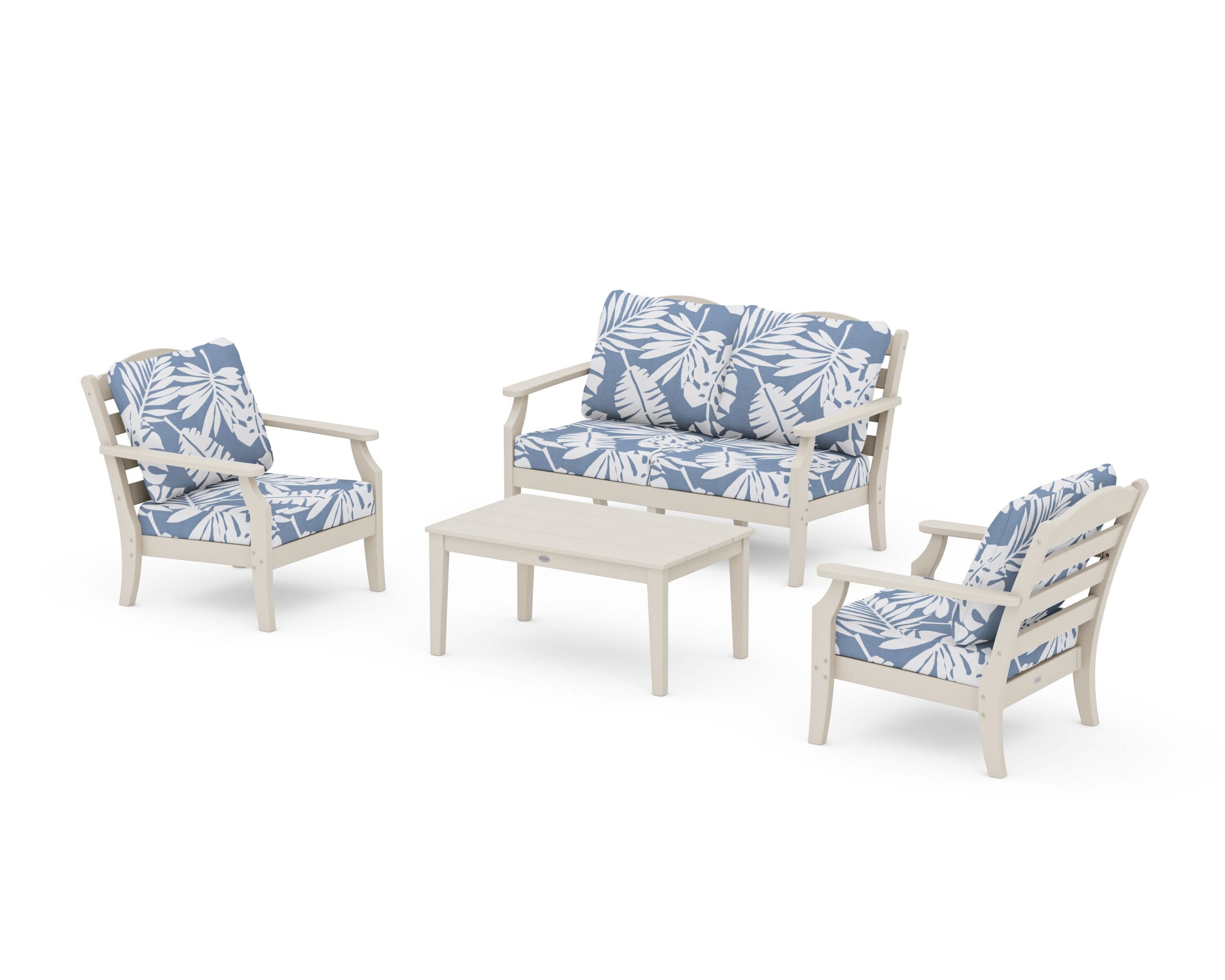 Savannah 4-Piece Deep Seating Set with Loveseat in Sand / Leaf Sky Blue