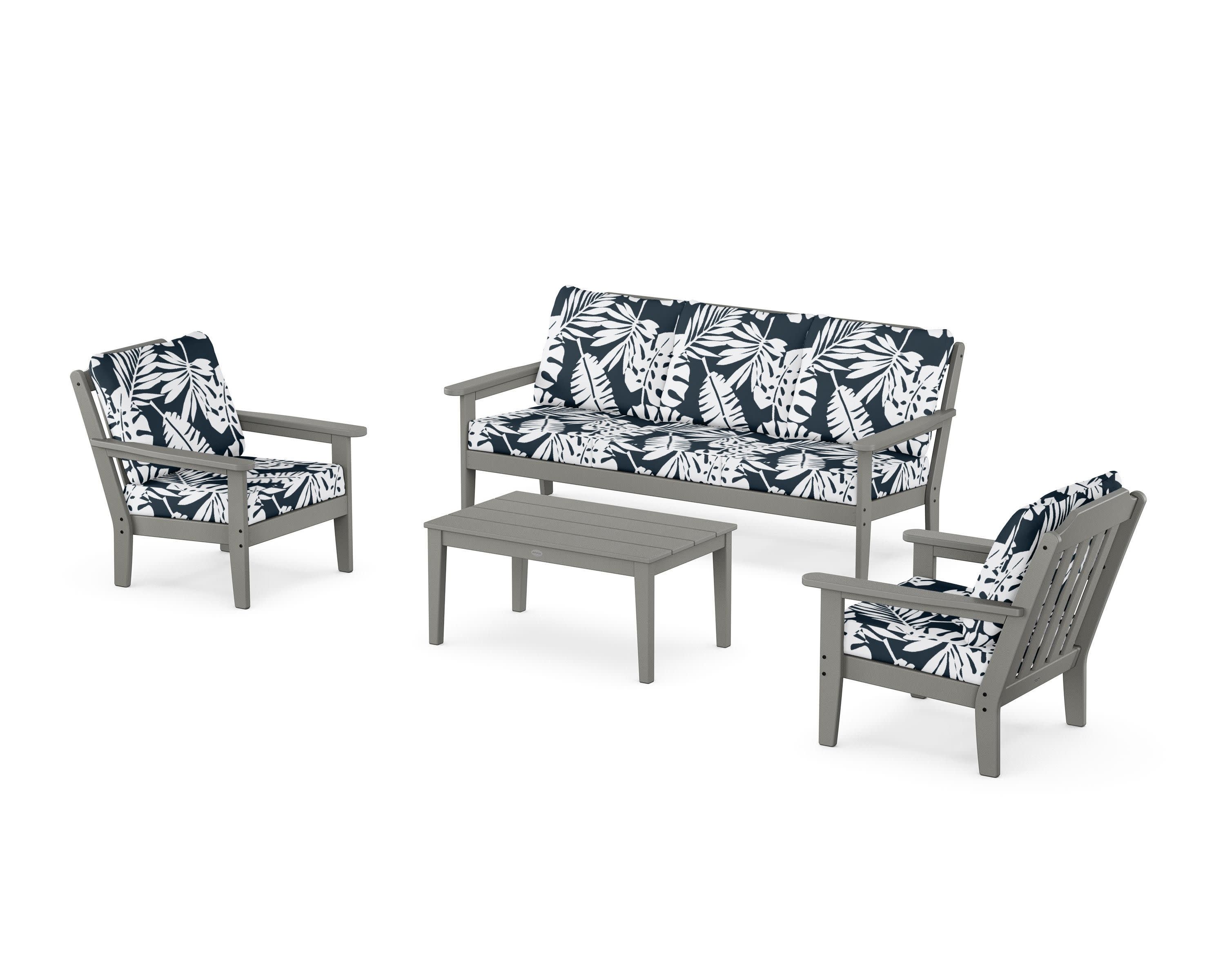 Cottage 4-Piece Deep Seating Set with Sofa in Slate Grey / Leaf Marine Indigo