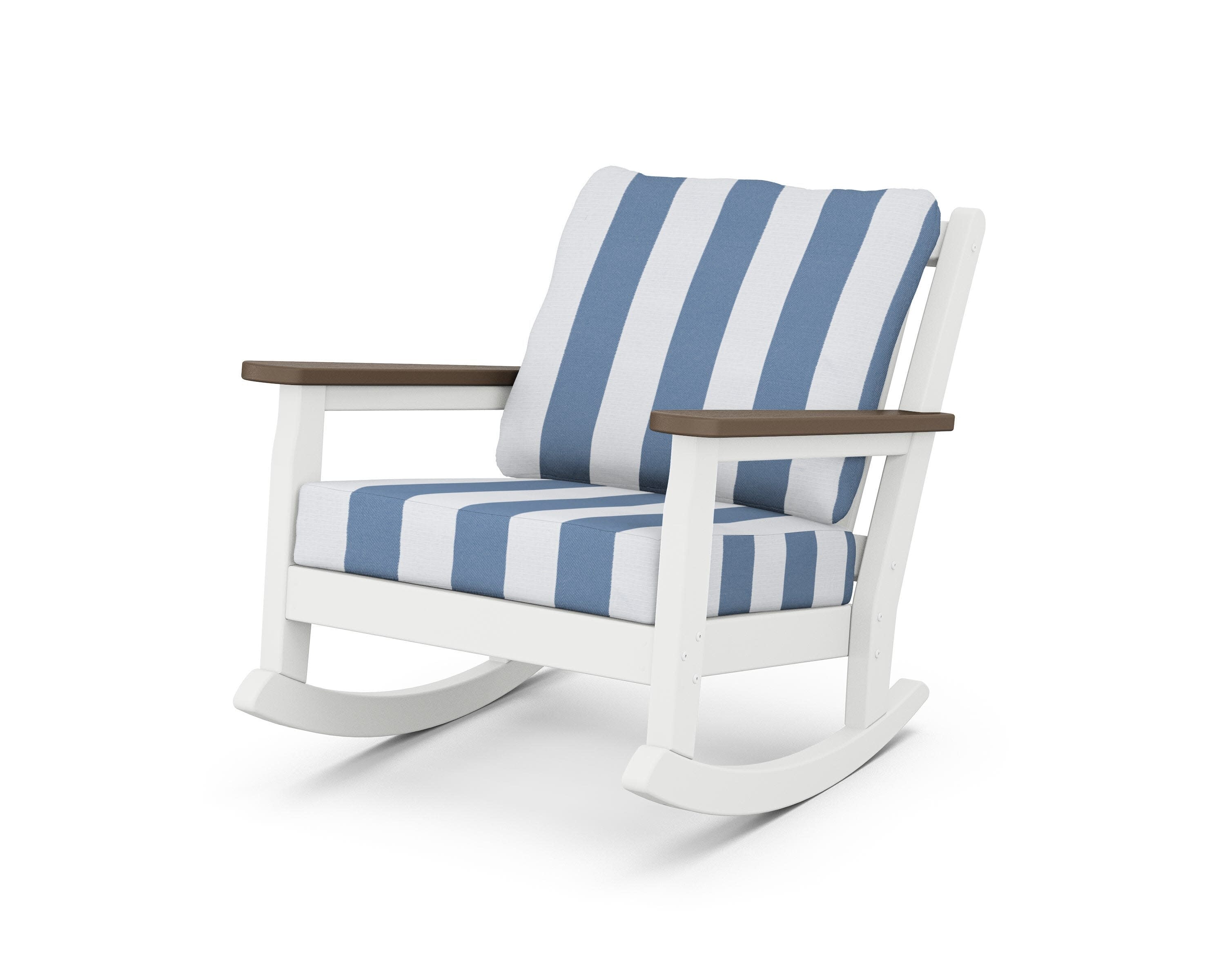 Chippendale Deep Seating Rocking Chair in White / Kona / Cabana Stripe Sky Blue
