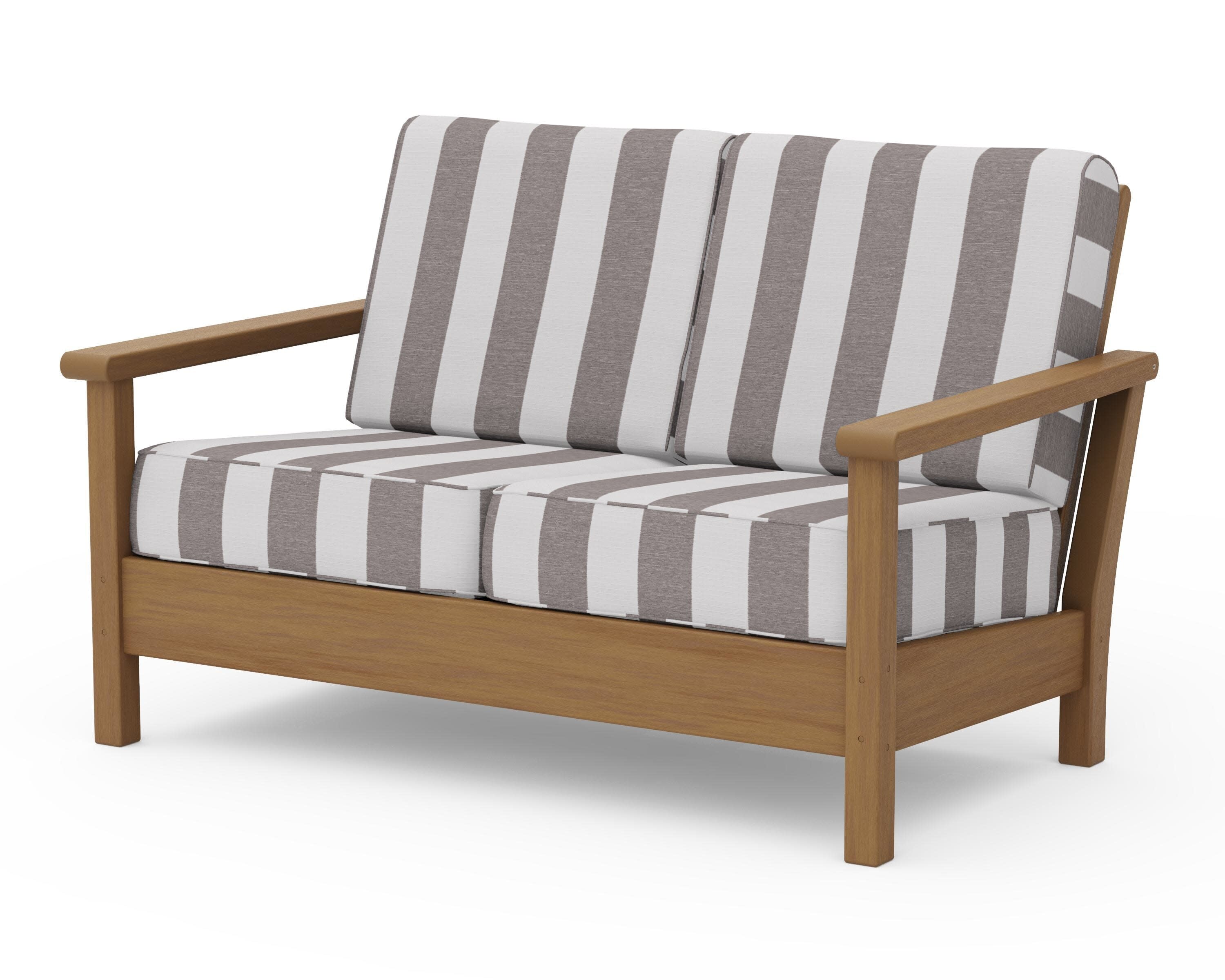 Harbour Deep Seating Loveseat in Natural / Cabana Stripe Grey Mist
