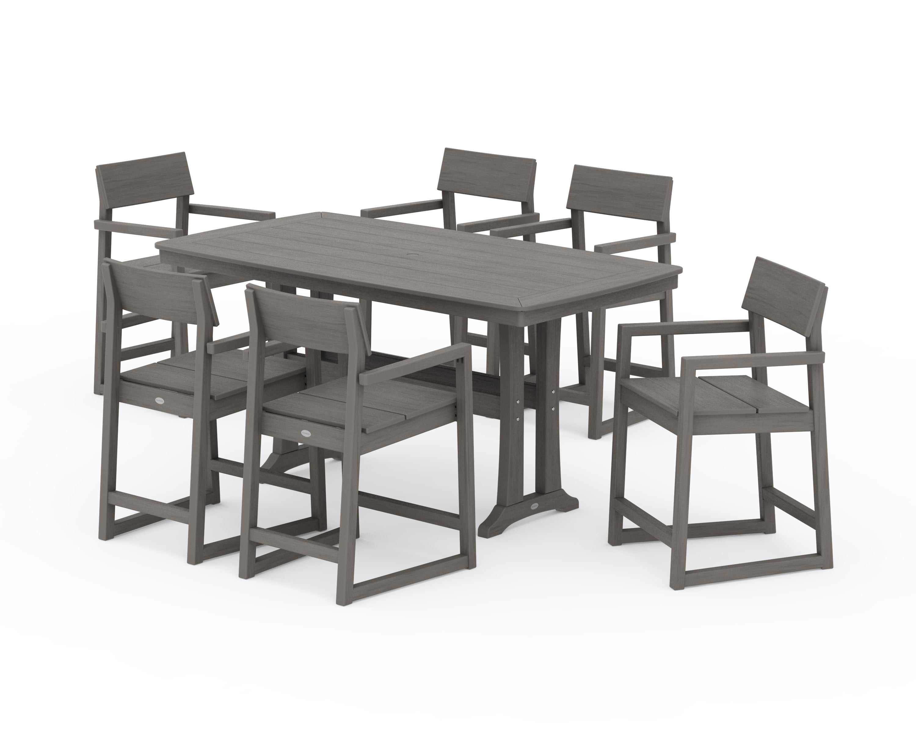EDGE Arm Chair 7-Piece Counter Set with Trestle Legs in Driftwood