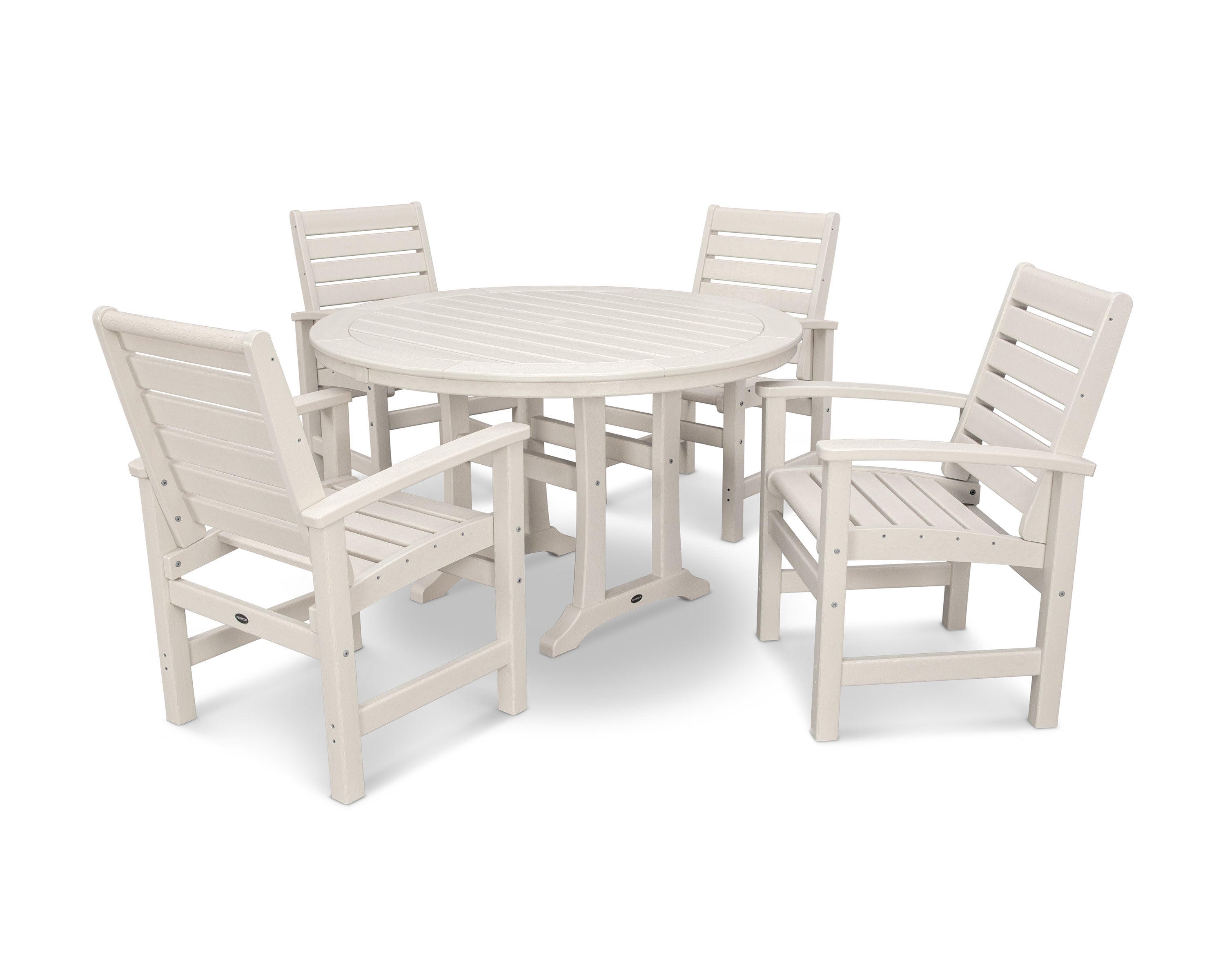 Signature 5-Piece Round Dining Set with Trestle Legs in Sand