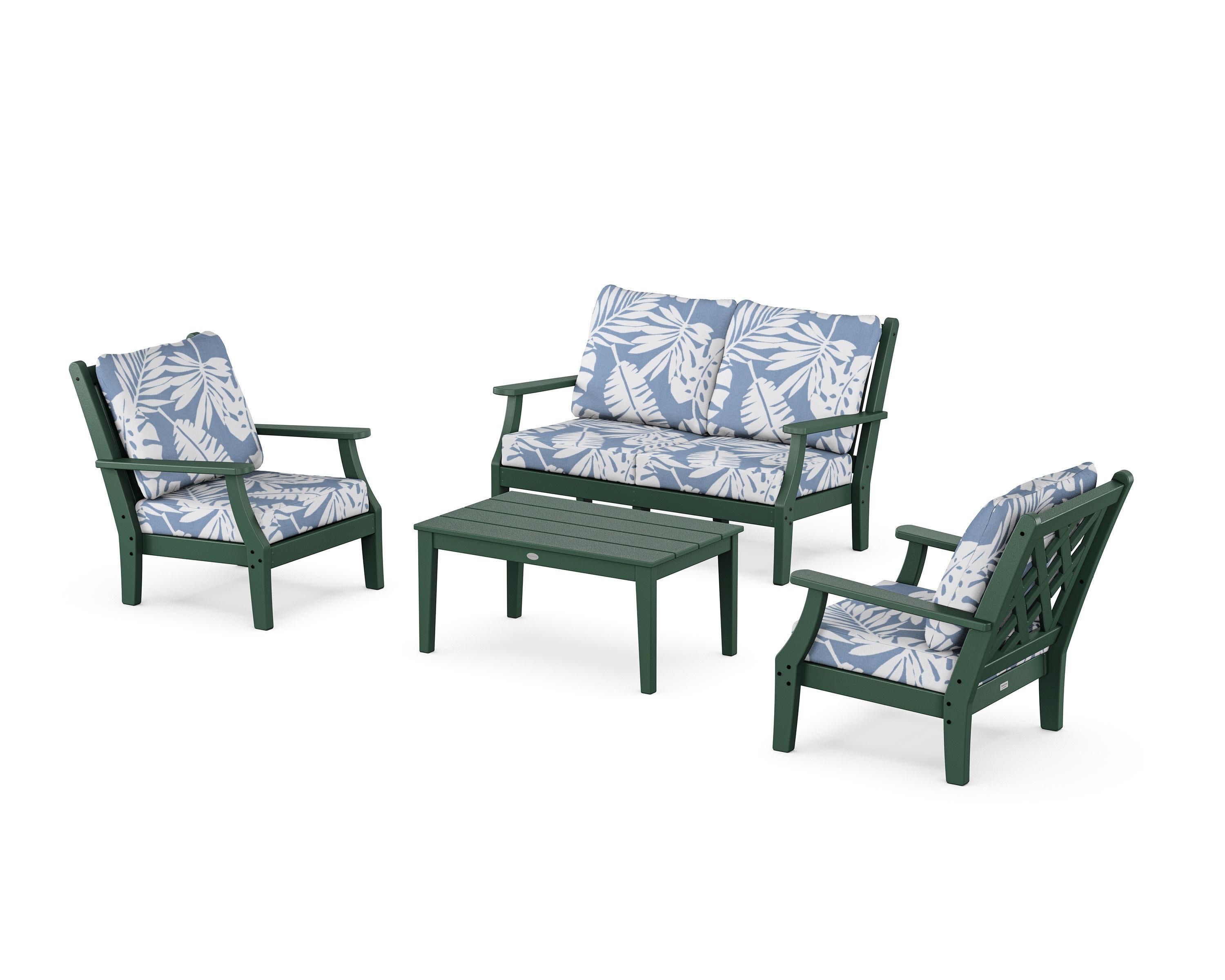 Wovendale 4-Piece Deep Seating Set with Loveseat in Green / Leaf Sky Blue