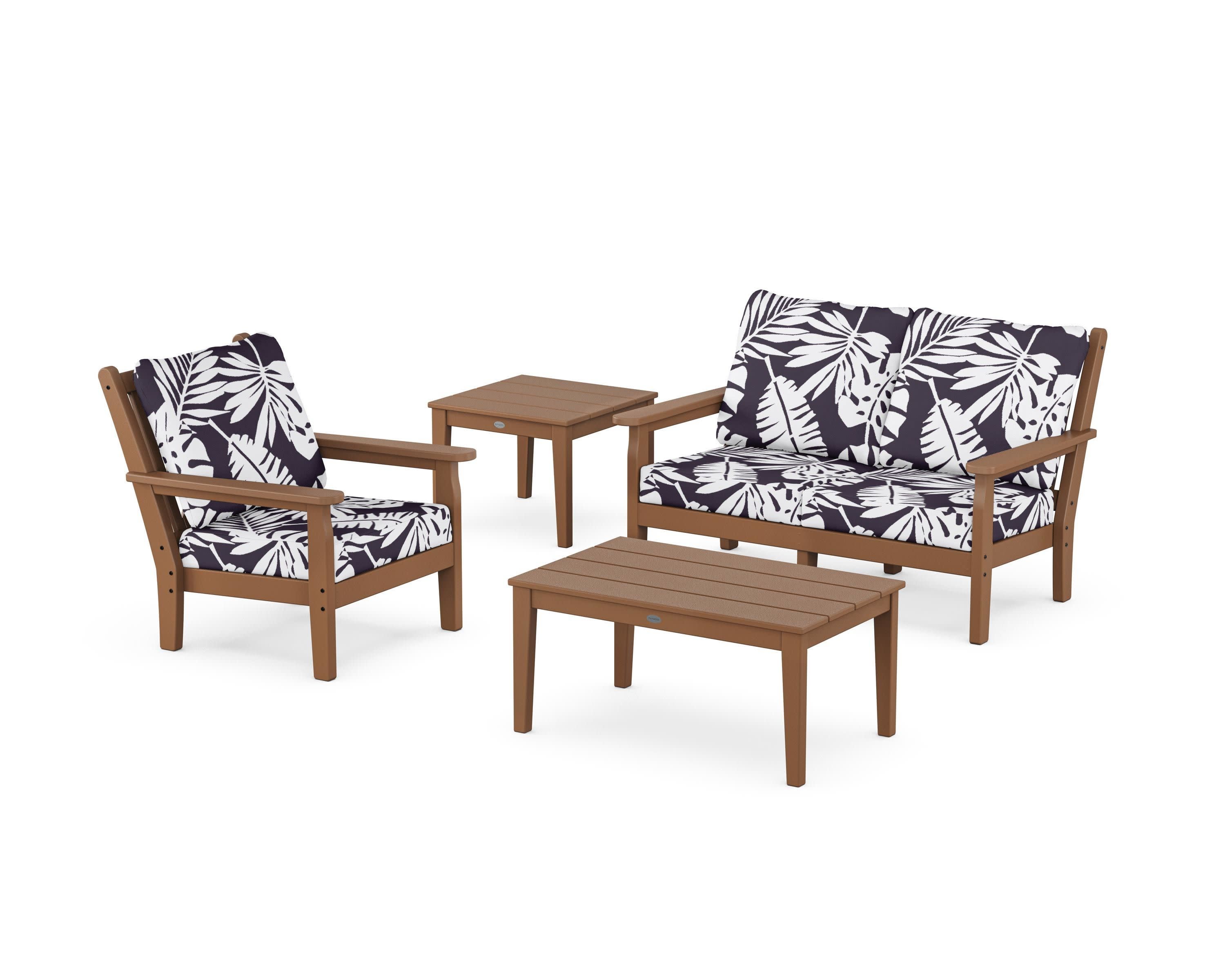 Chippendale 4-Piece Deep Seating Set in Teak / Leaf Navy