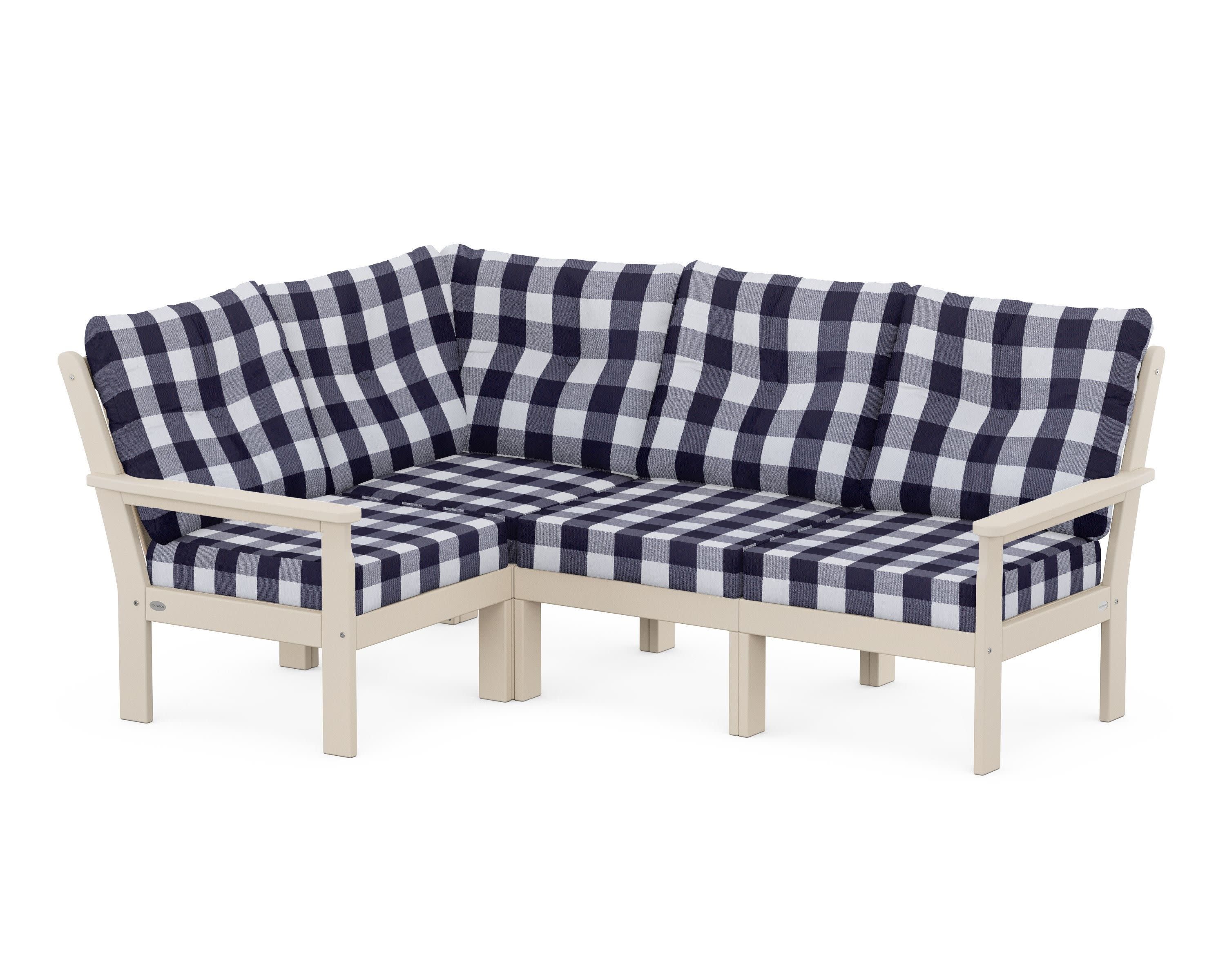 Vineyard 4-Piece Sectional in Sand / Buffalo Plaid Navy