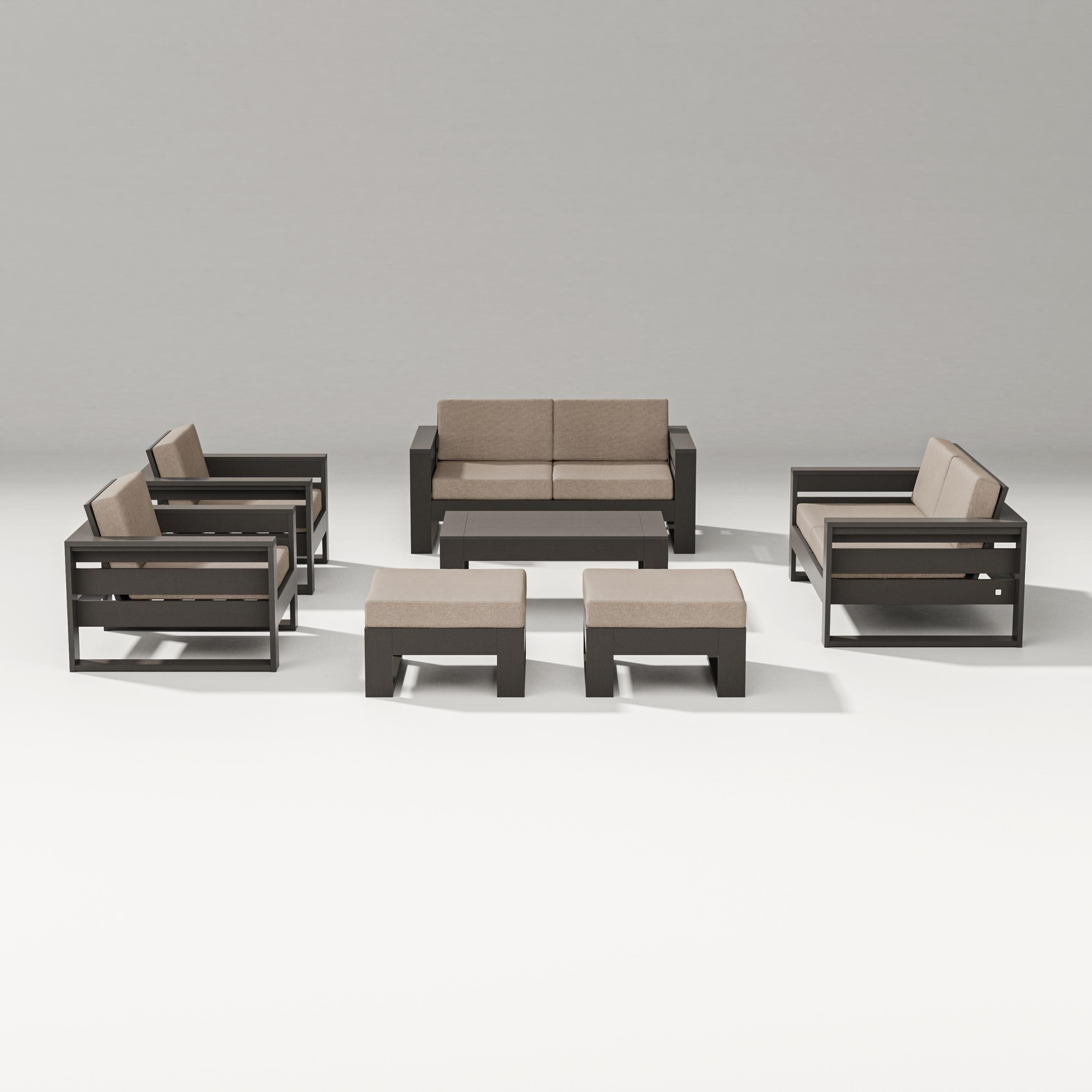 Latitude 7-Piece Lounge Loveseat Set in Vintage Coffee / Spiced Burlap
