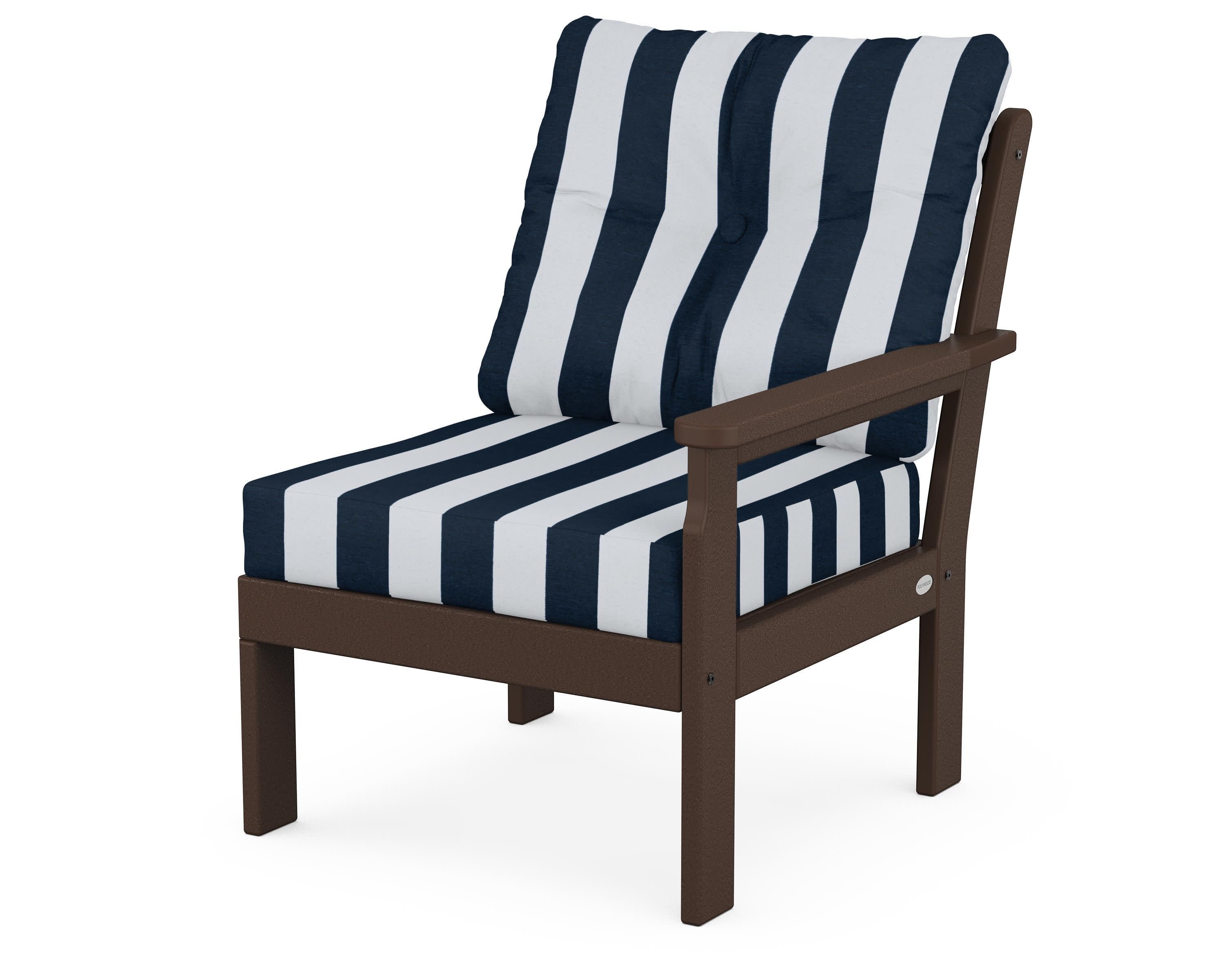 Vineyard Modular Right Arm Chair in Mahogany / Cabana Stripe Marine Indigo