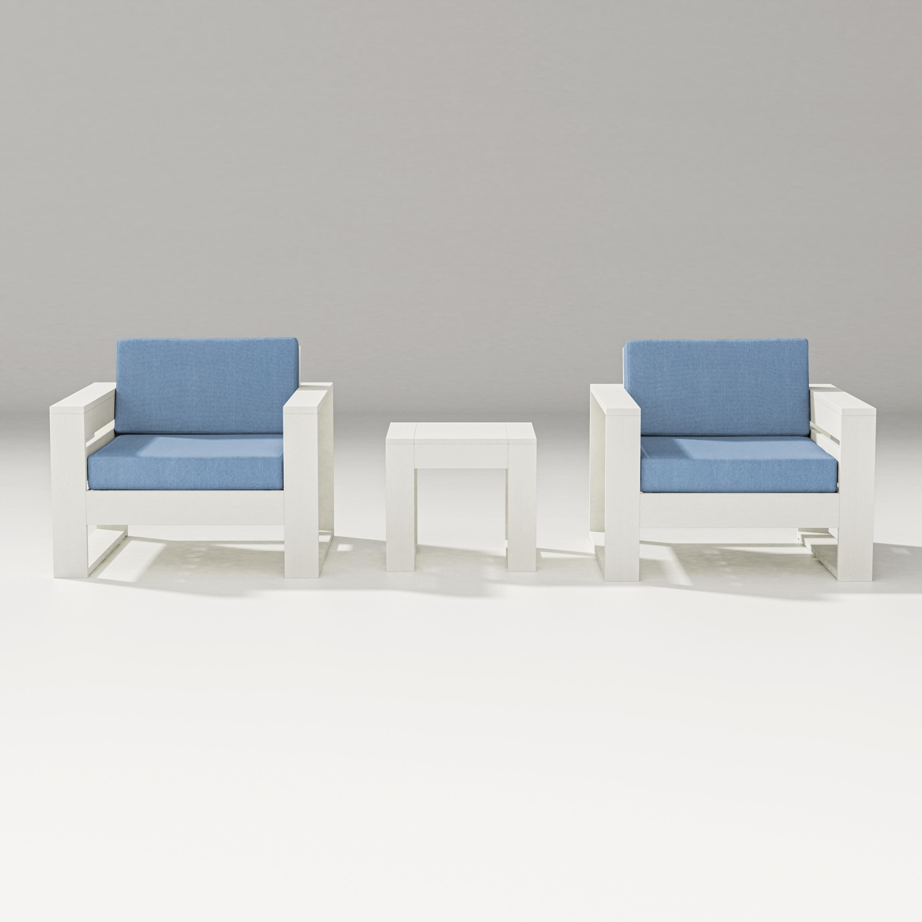 Latitude 3-Piece Lounge Chair Set in Vintage White / Sky Blue