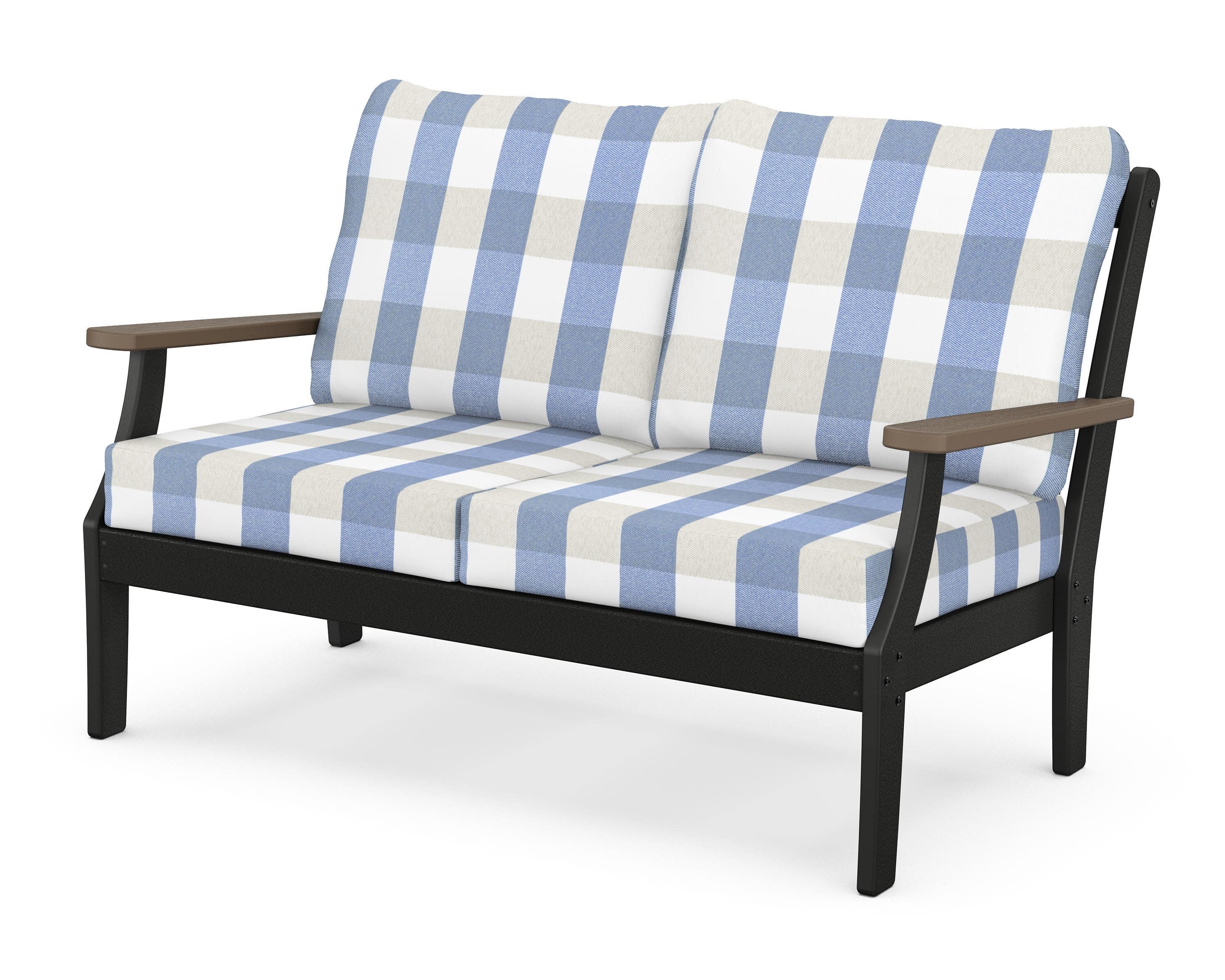 Braxton Deep Seating Loveseat in Black / Kona / Buffalo Plaid Sky Blue