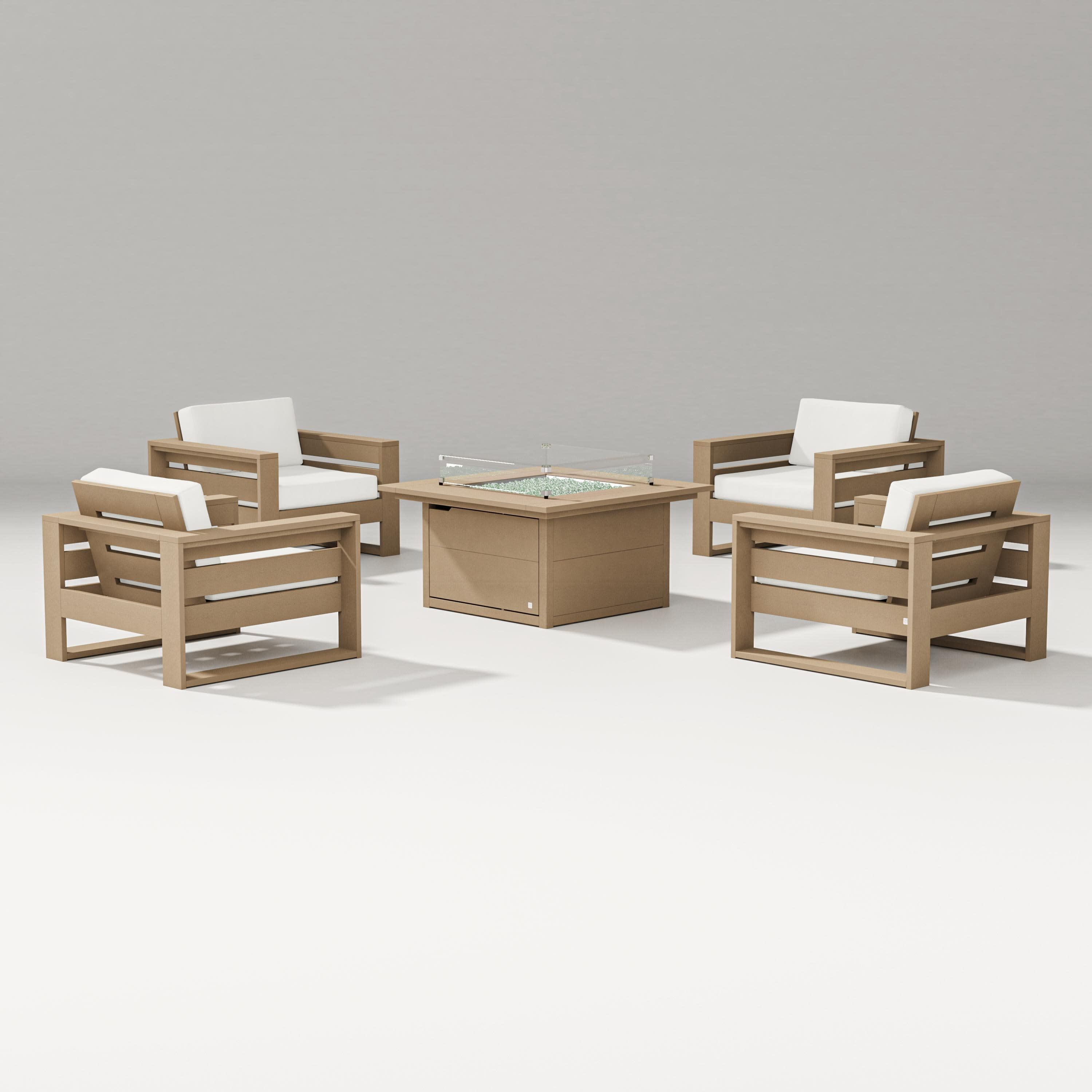 Latitude 5-Piece Lounge Fire Table Set in Vintage Sahara / Natural Linen