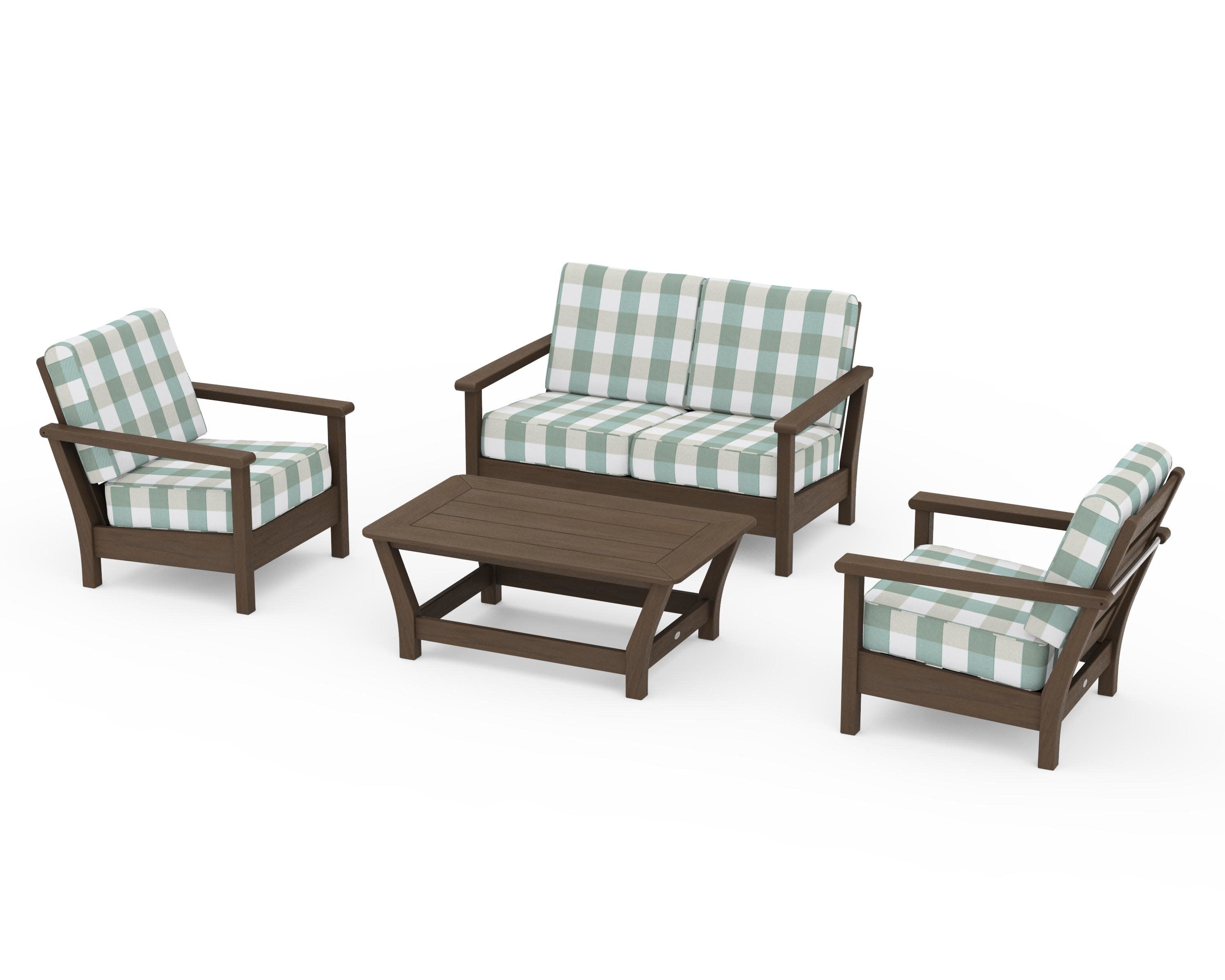 Harbour 4-Piece Deep Seating Set in Kona / Buffalo Plaid Glacier Spa