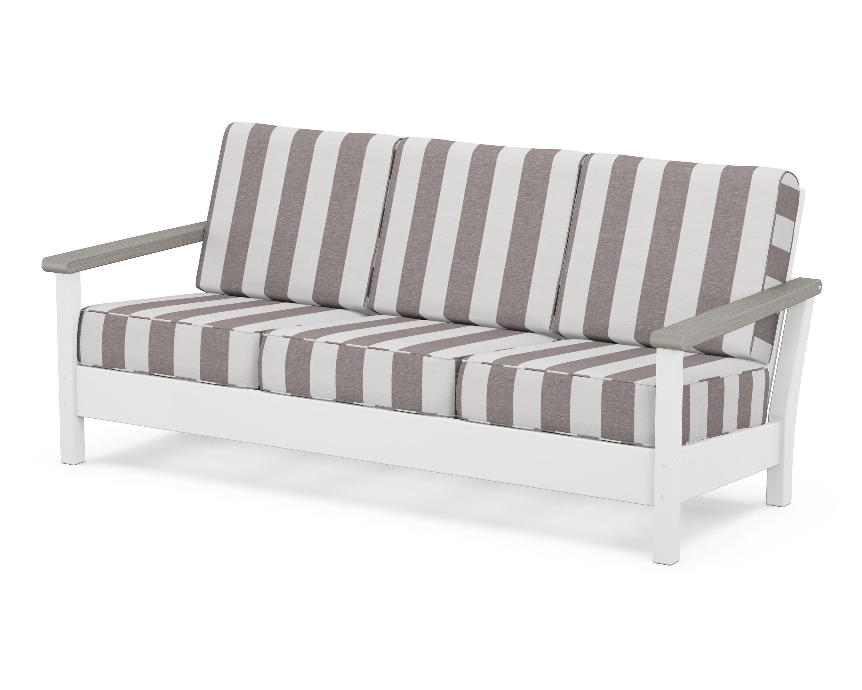 Harbour Deep Seating Sofa in White / Driftwood / Cabana Stripe Grey Mist