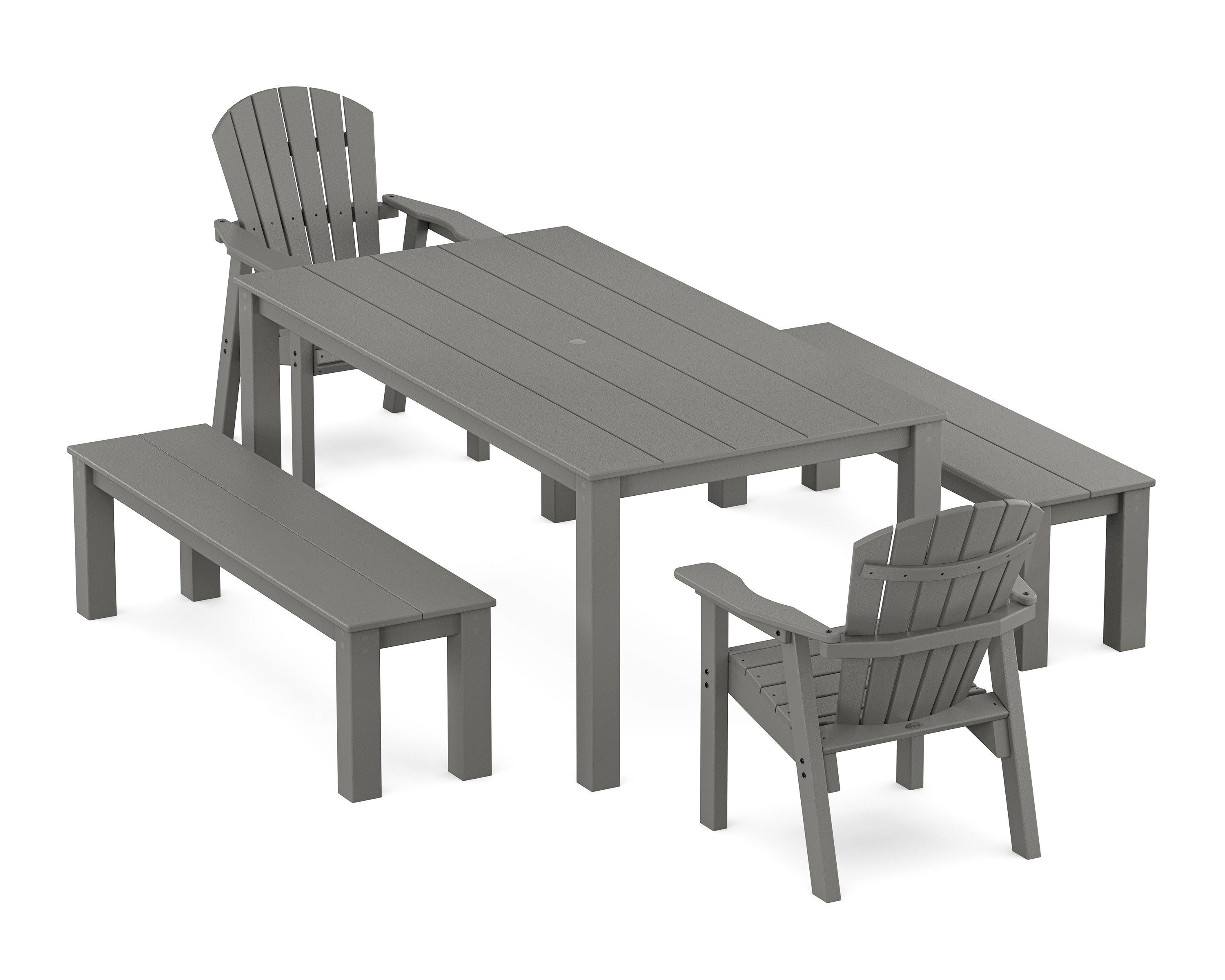 Seashell 5-Piece Parsons Dining Set with Benches in Slate Grey