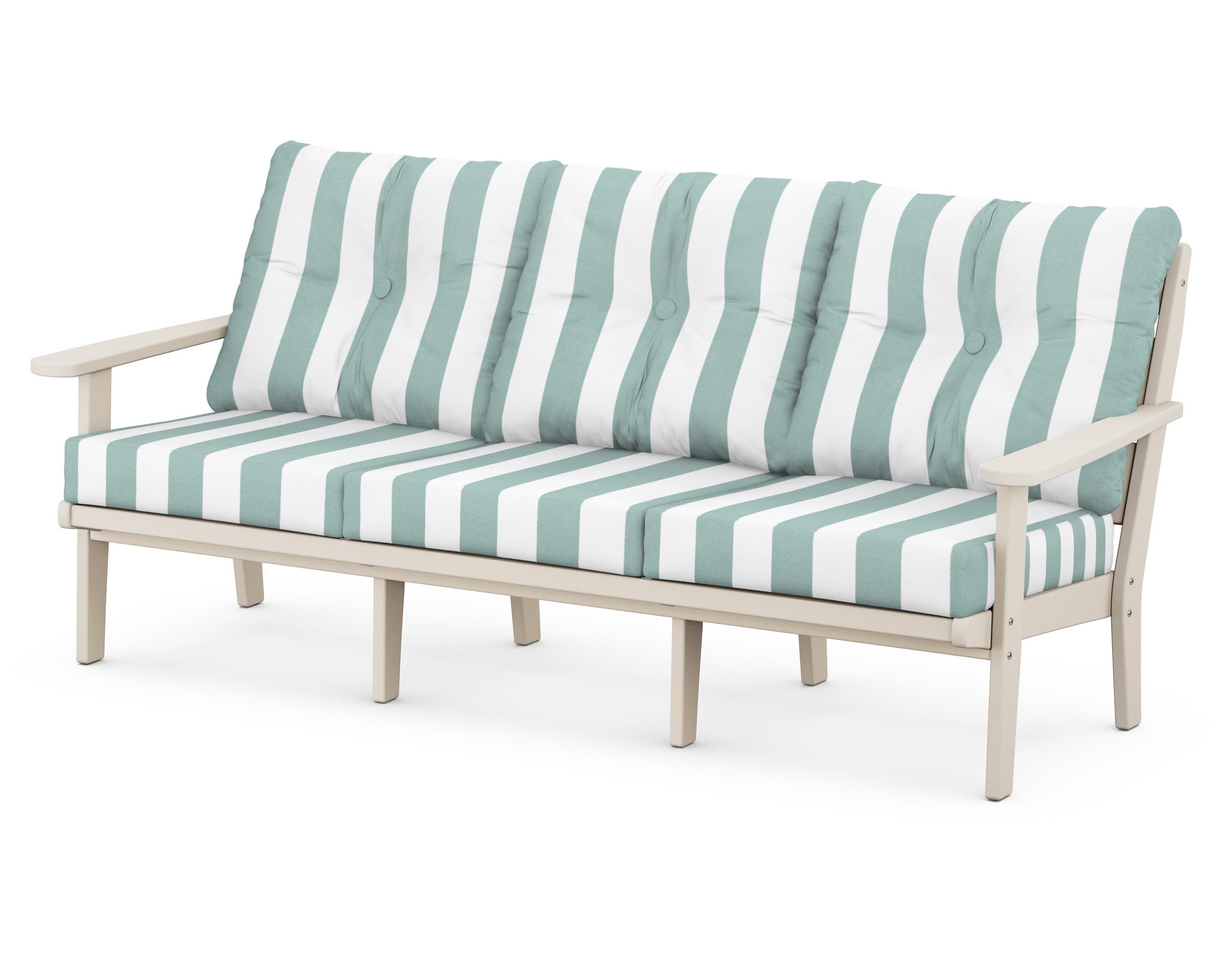 Lakeside Deep Seating Sofa in Sand / Cabana Stripe Glacier Spa