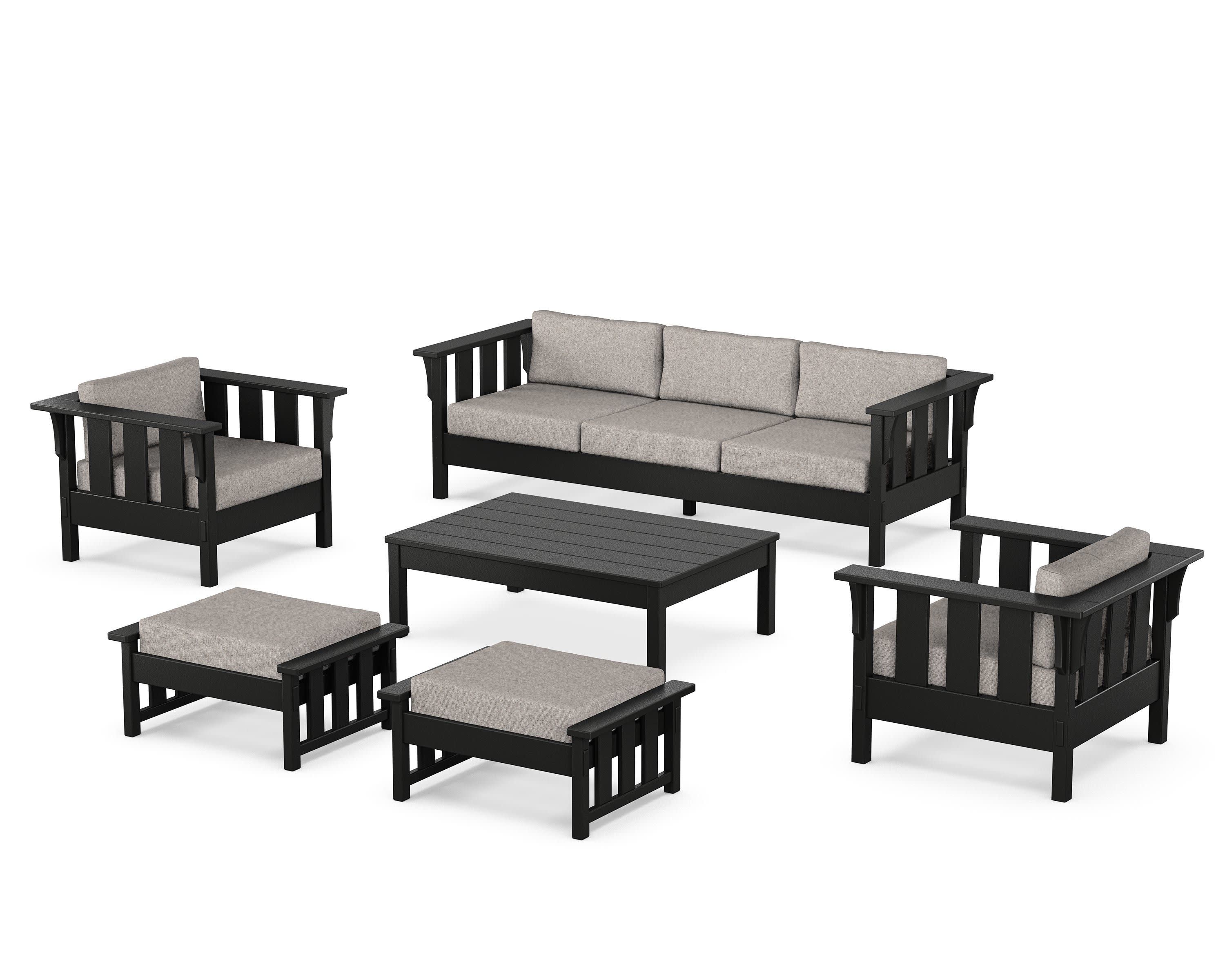 Acadia 6-Piece Lounge Sofa Set in Black / Weathered Tweed