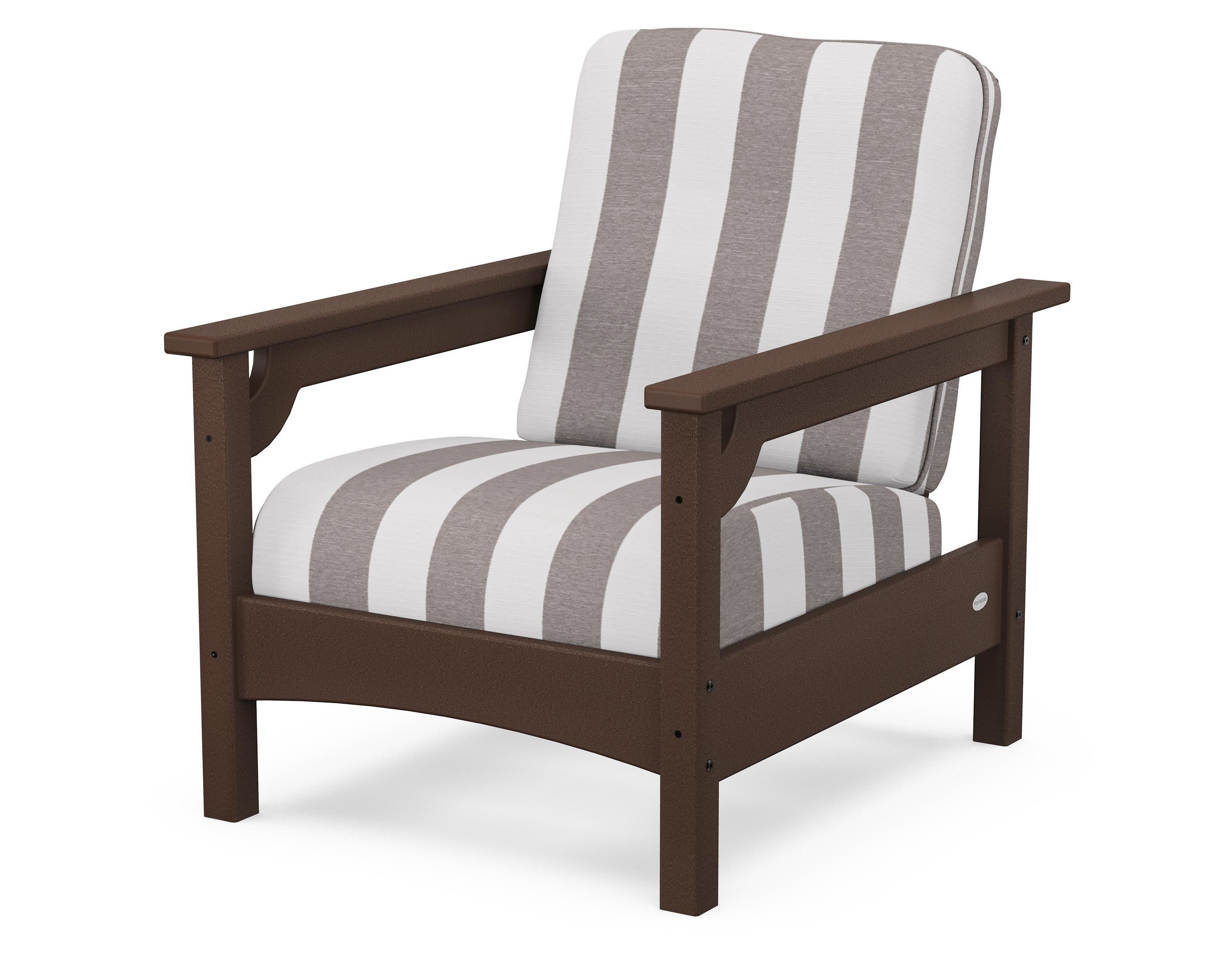 Club Chair in Mahogany / Cabana Stripe Grey Mist