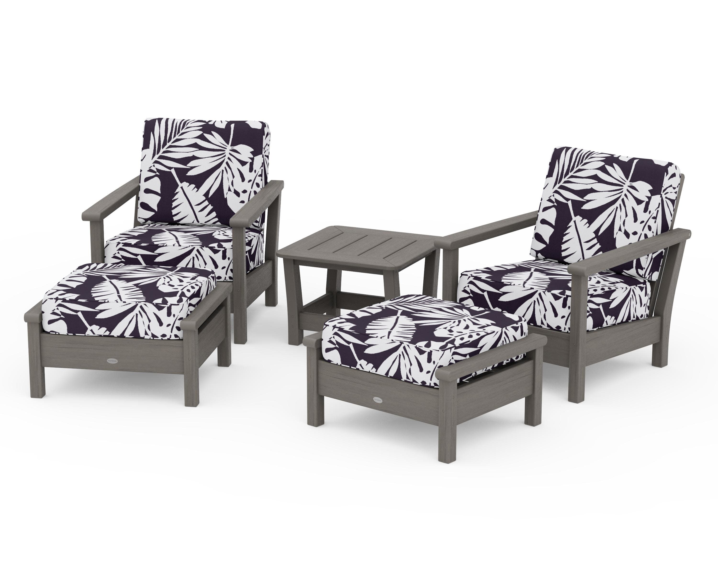 Harbour 5-Piece Deep Seating Chair Set in Driftwood / Leaf Navy