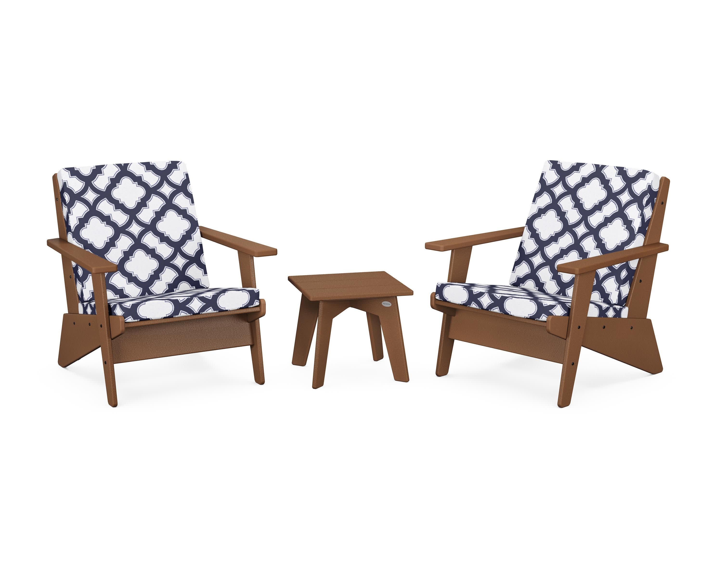Riviera Modern Lounge 3-Piece Set in Teak / Trellis Navy