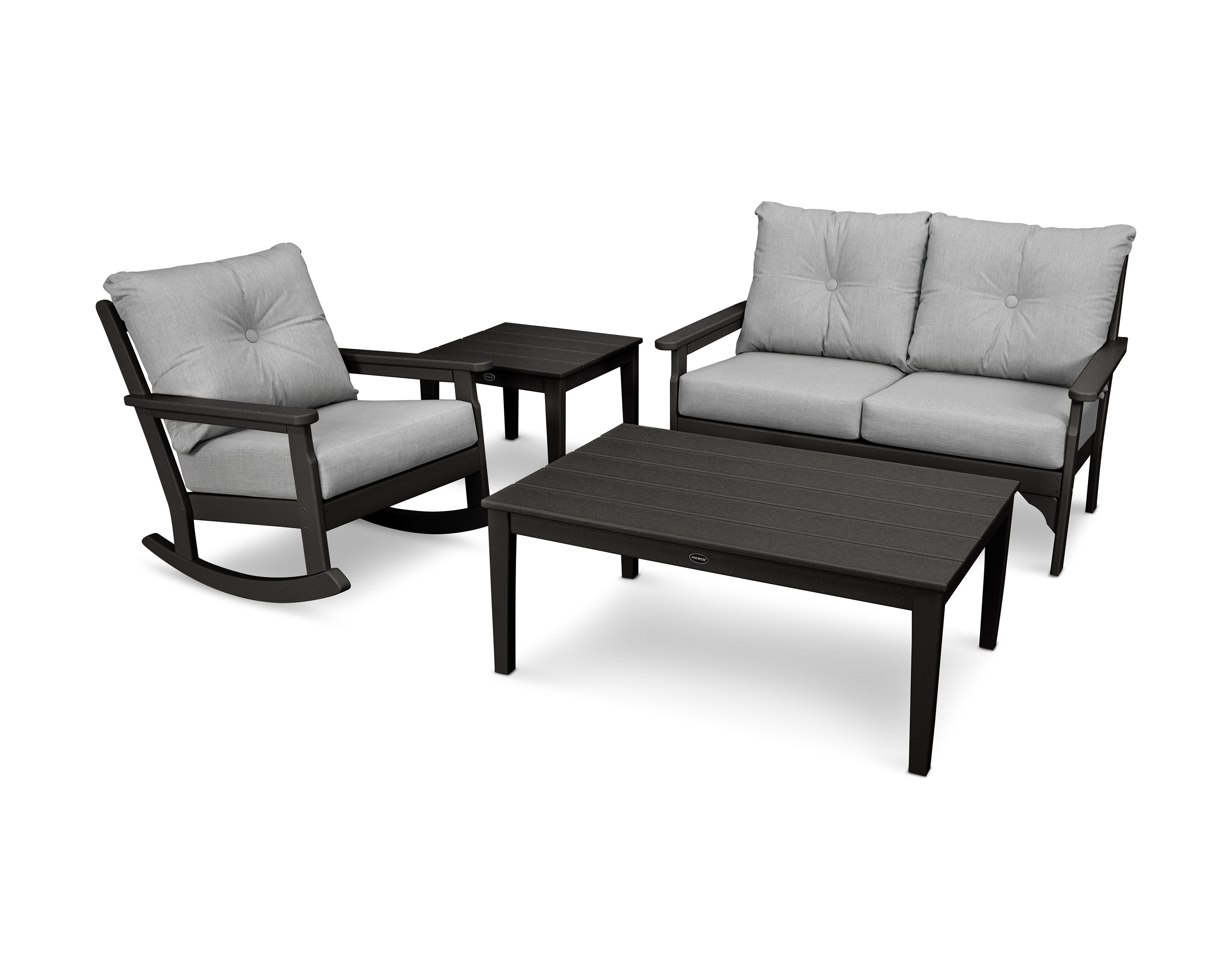 Vineyard 4-Piece Deep Seating Rocker Set in Black / Granite