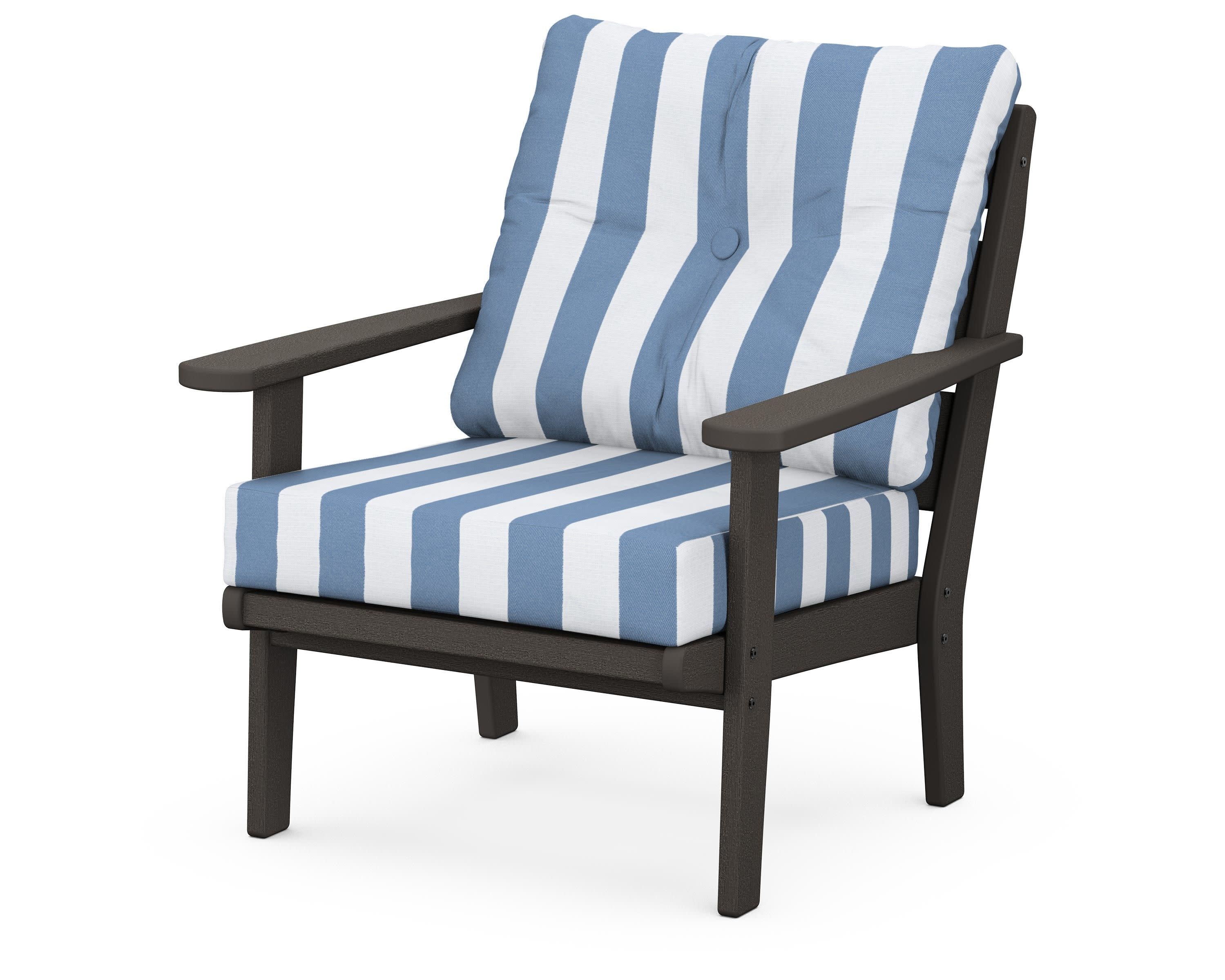 Lakeside Deep Seating Chair in Vintage Coffee / Cabana Stripe Sky Blue