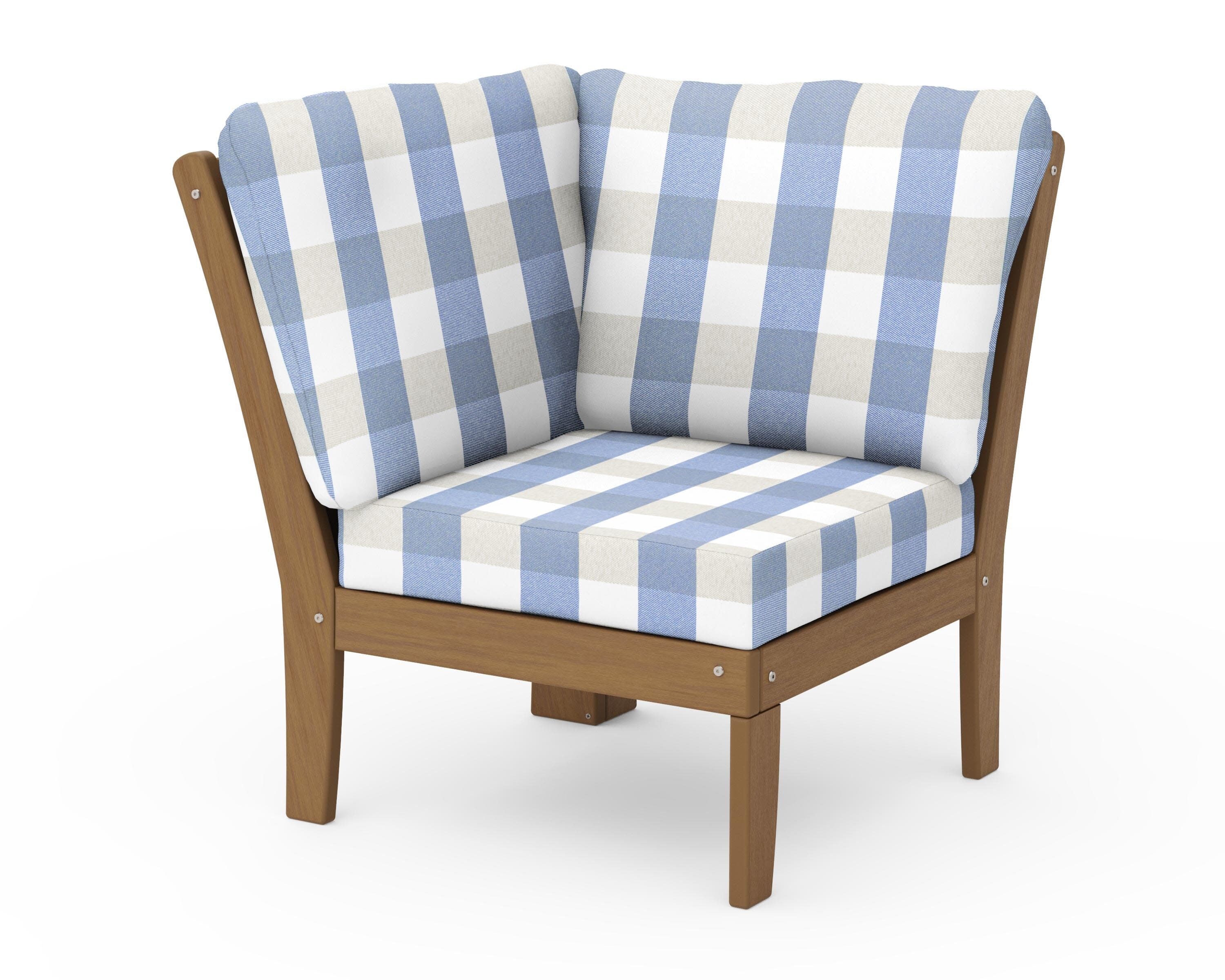 Braxton Modular Corner Chair in Natural / Buffalo Plaid Sky Blue
