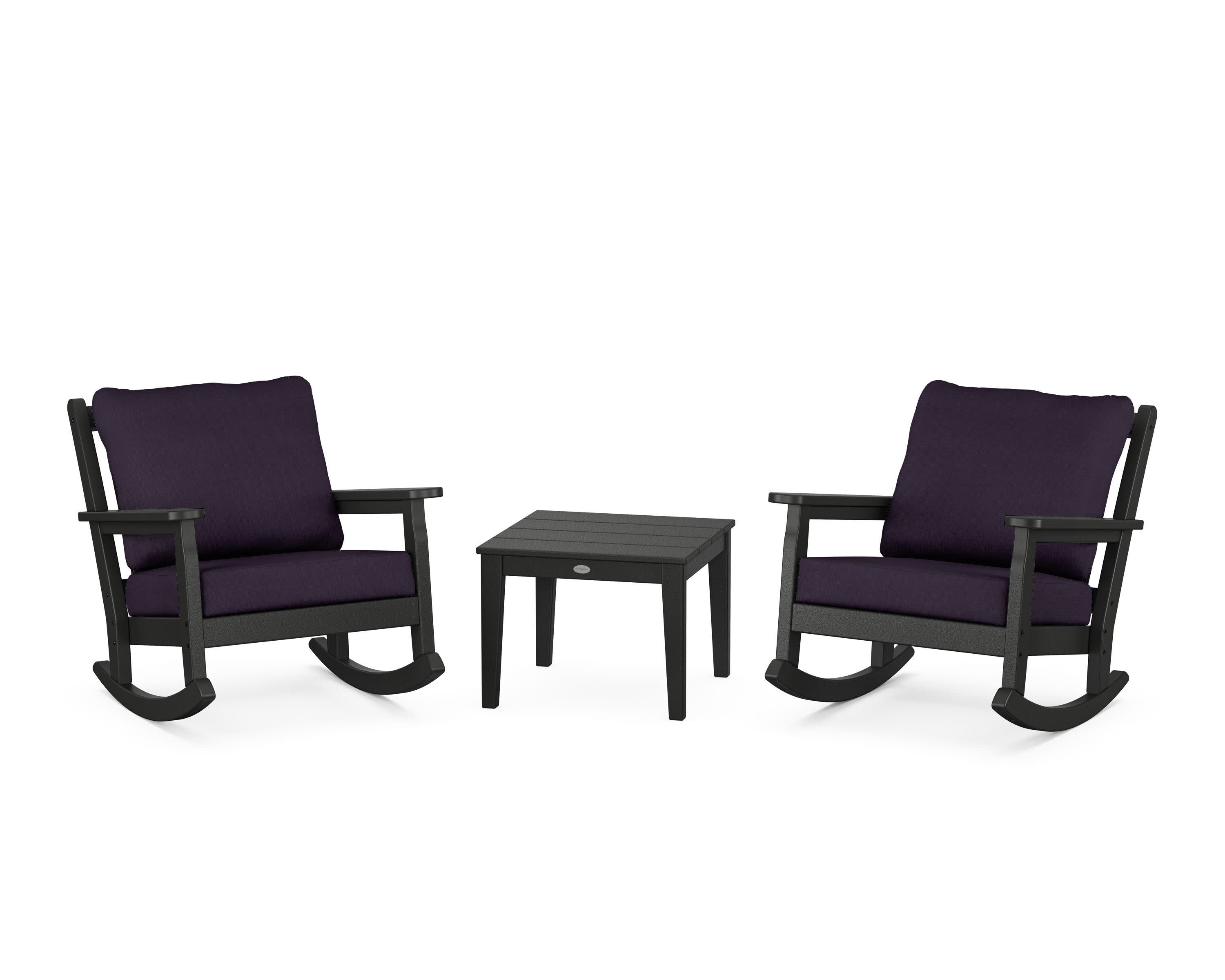 Chippendale 3-Piece Deep Seating Rocker Set in Black / Navy Linen