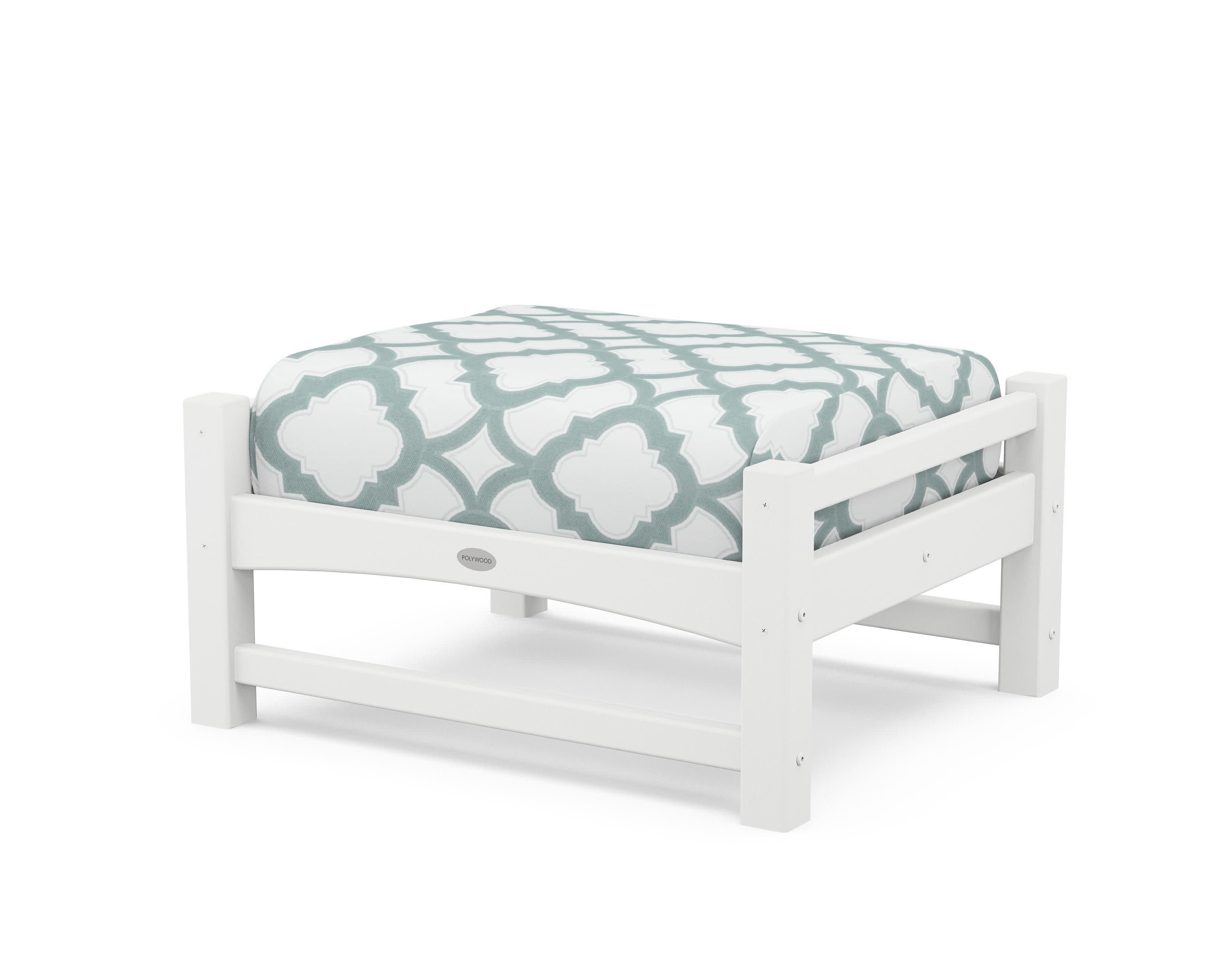 Club Ottoman in White / Trellis Glacier Spa