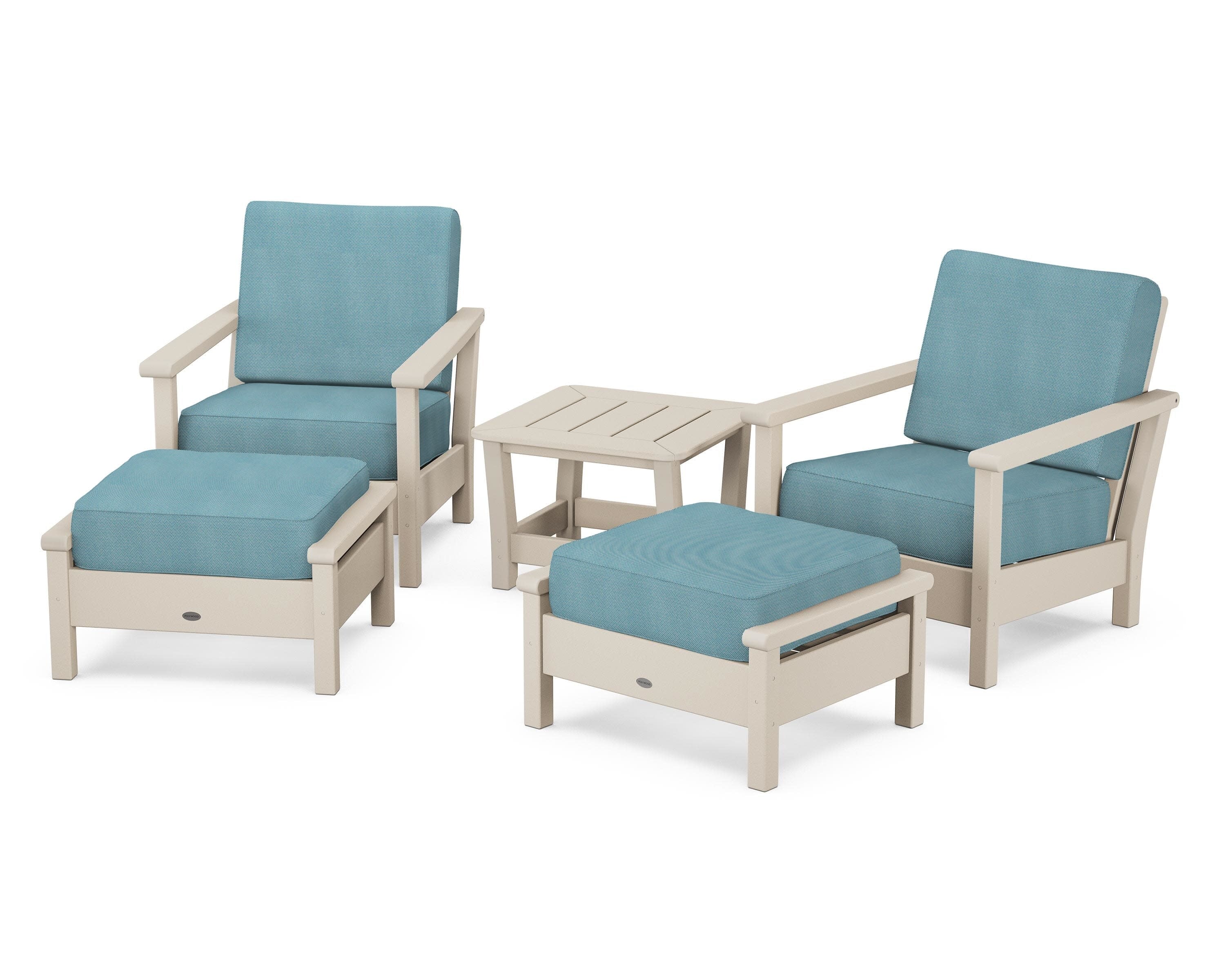 Harbour 5-Piece Deep Seating Chair Set in Sand / Lattice Sky Blue
