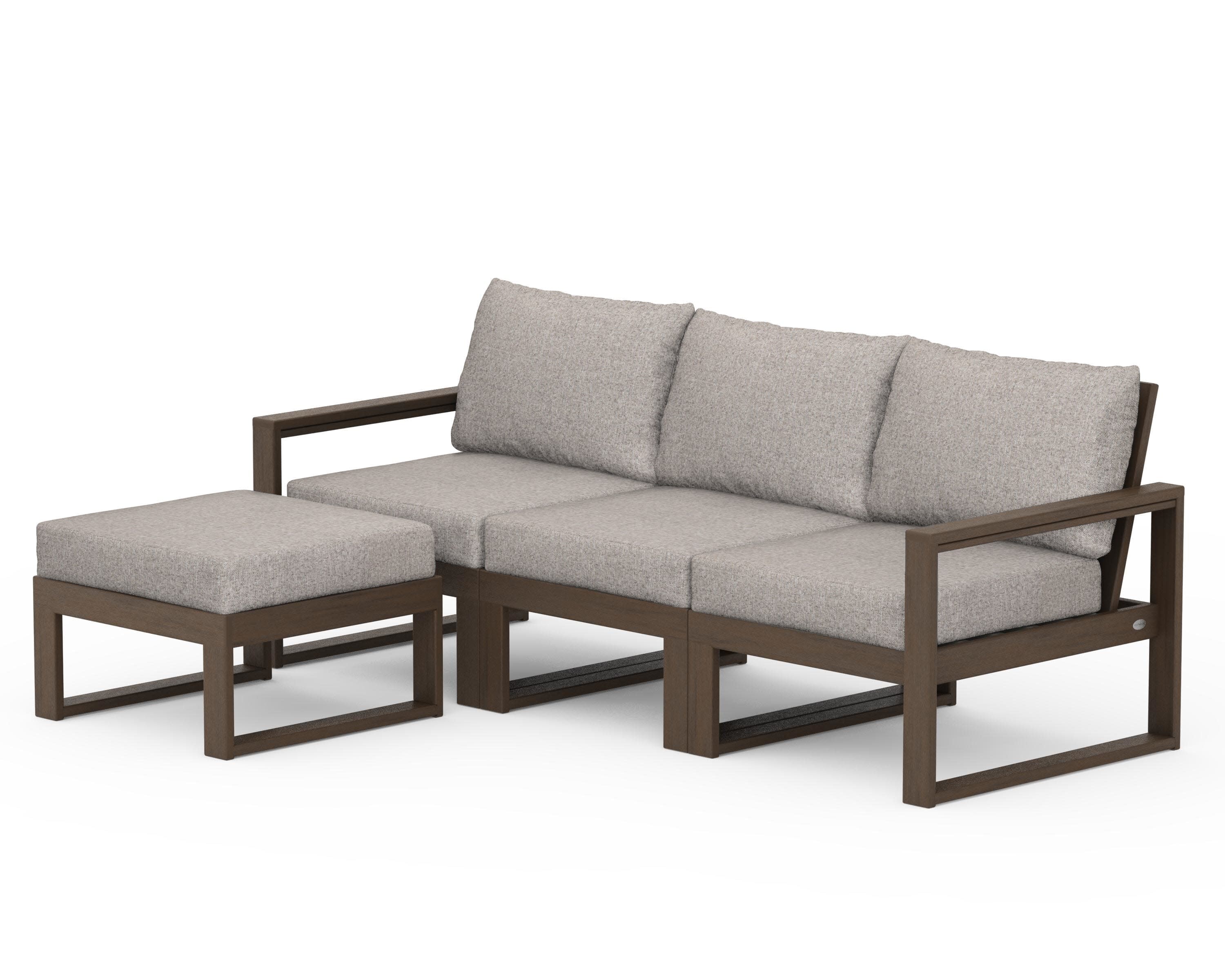EDGE 4-Piece Modular Deep Seating Set with Ottoman in Kona / Weathered Tweed