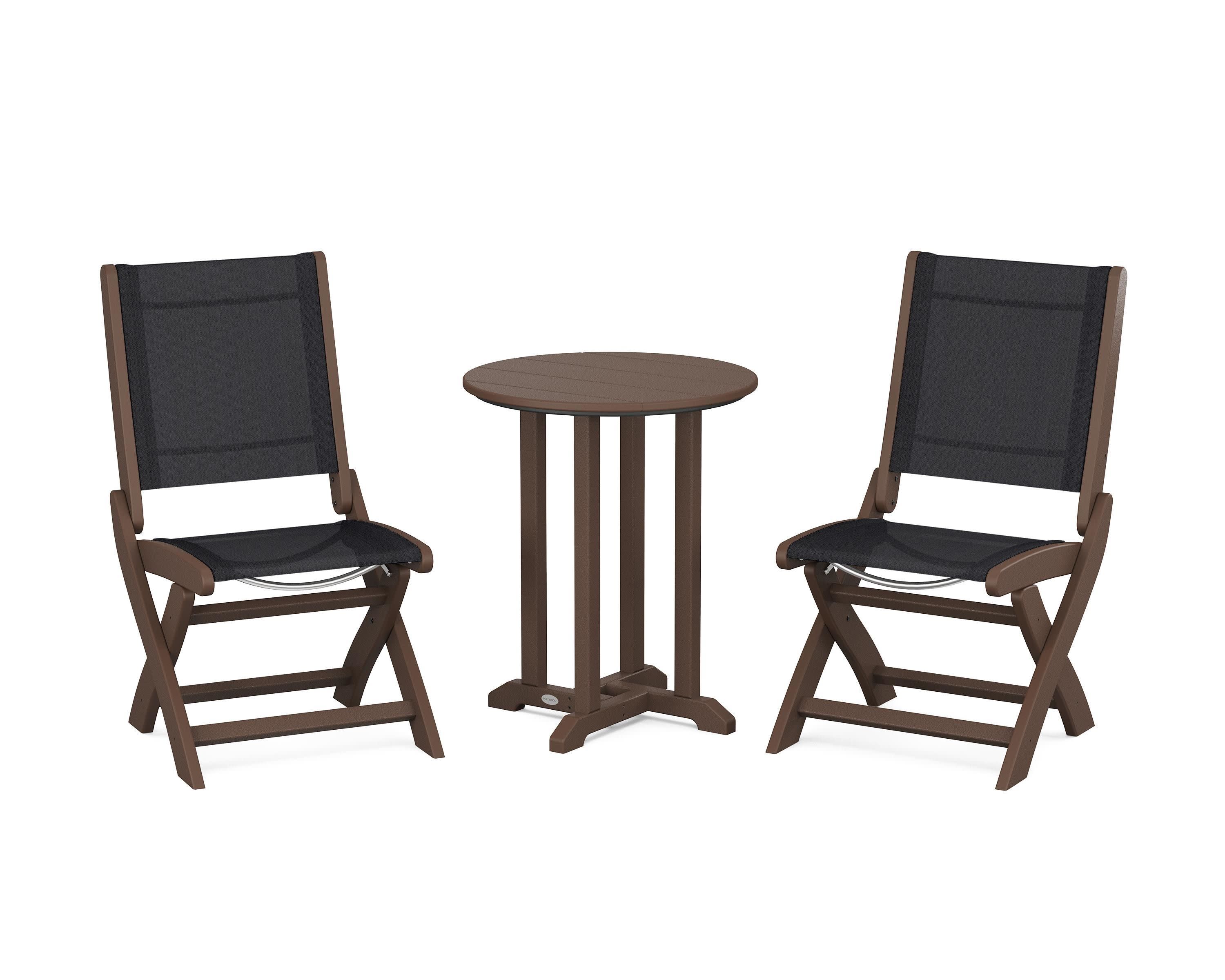 Coastal Folding Side Chair 3-Piece Round Bistro Dining Set in Mahogany / Black Sling