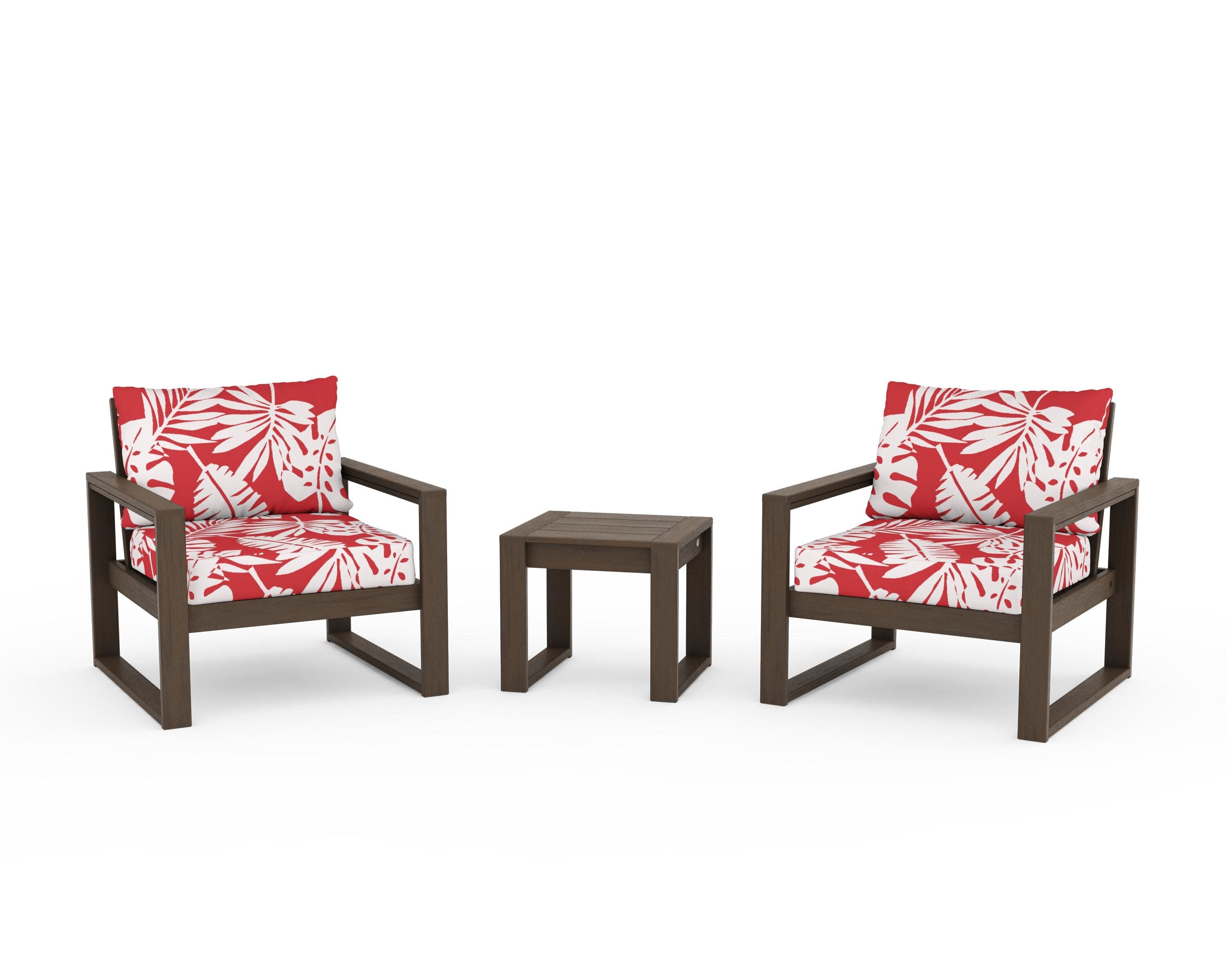 EDGE Sectional 3-Piece Deep Seating Set in Kona / Leaf Crimson