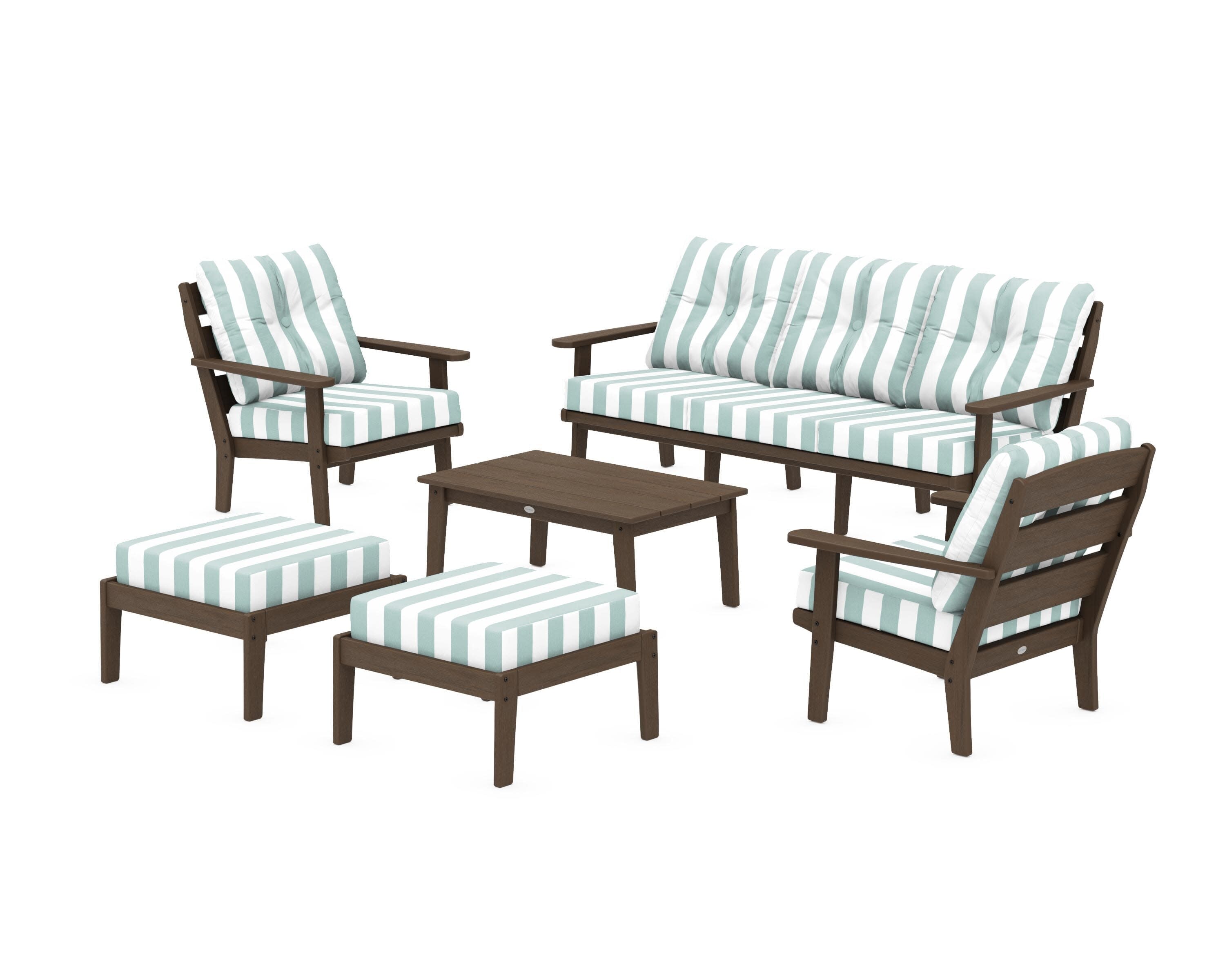 Lakeside 6-Piece Lounge Sofa Set in Kona / Cabana Stripe Glacier Spa