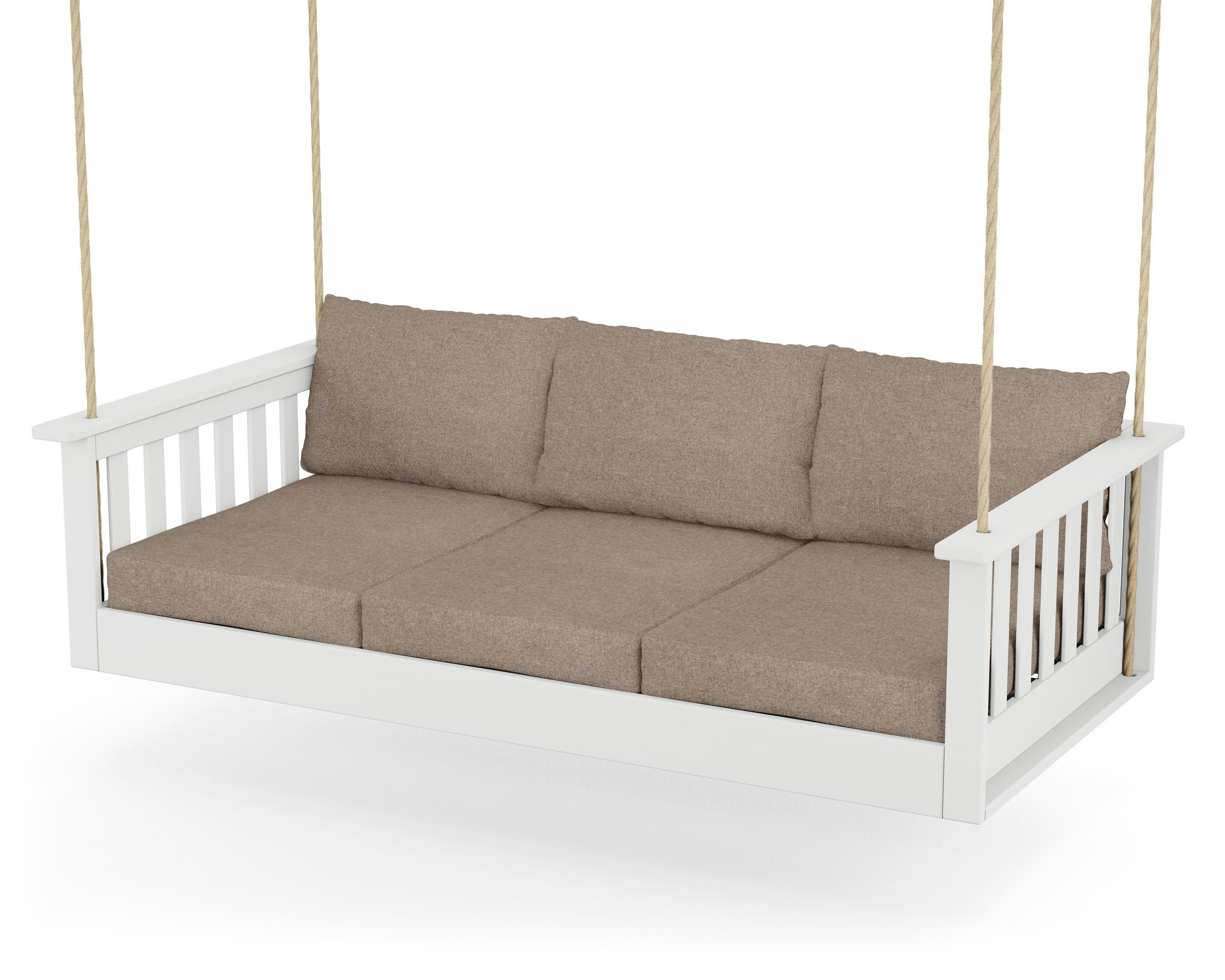 Vineyard Daybed Swing in White / Spiced Burlap