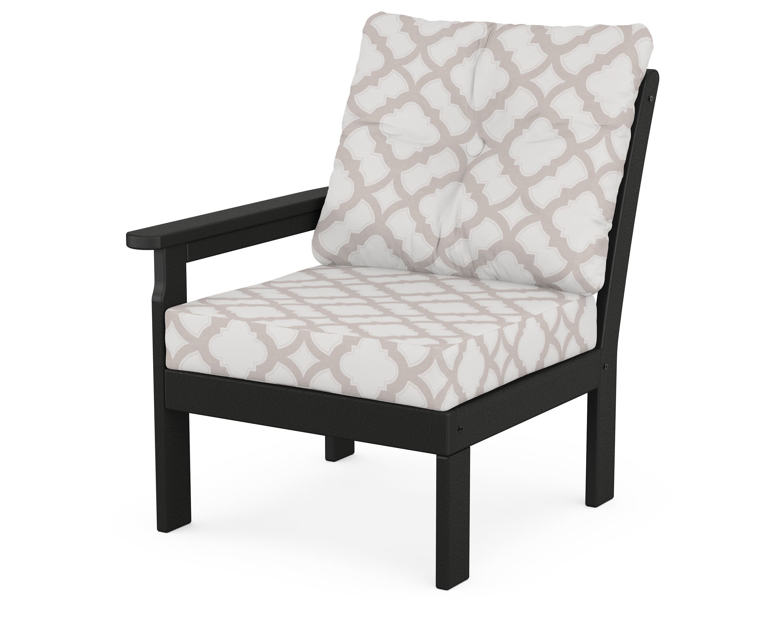 Vineyard Modular Left Arm Chair in Black / Trellis Dune Burlap