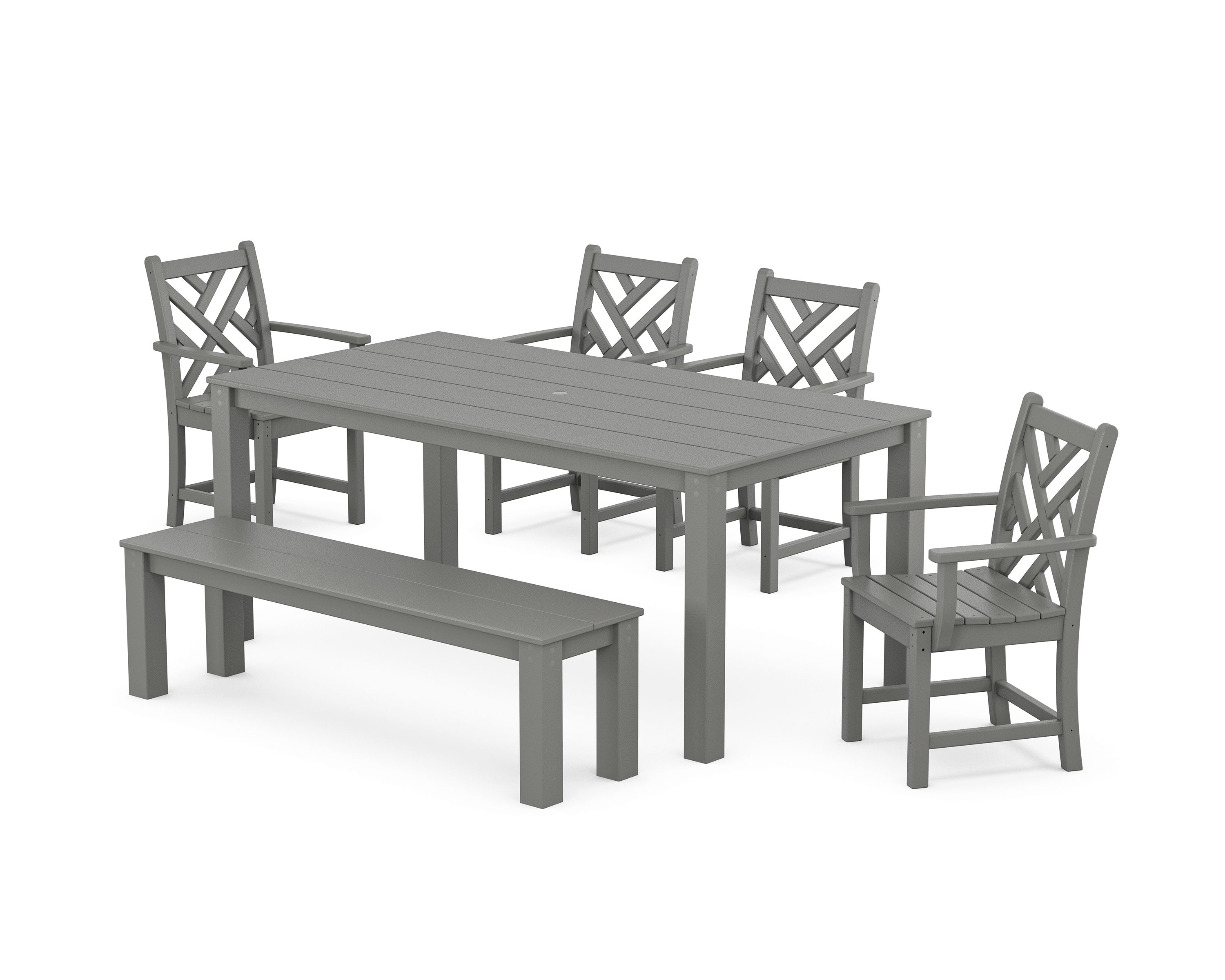 Chippendale 6-Piece Parsons Dining Set with Bench in Slate Grey