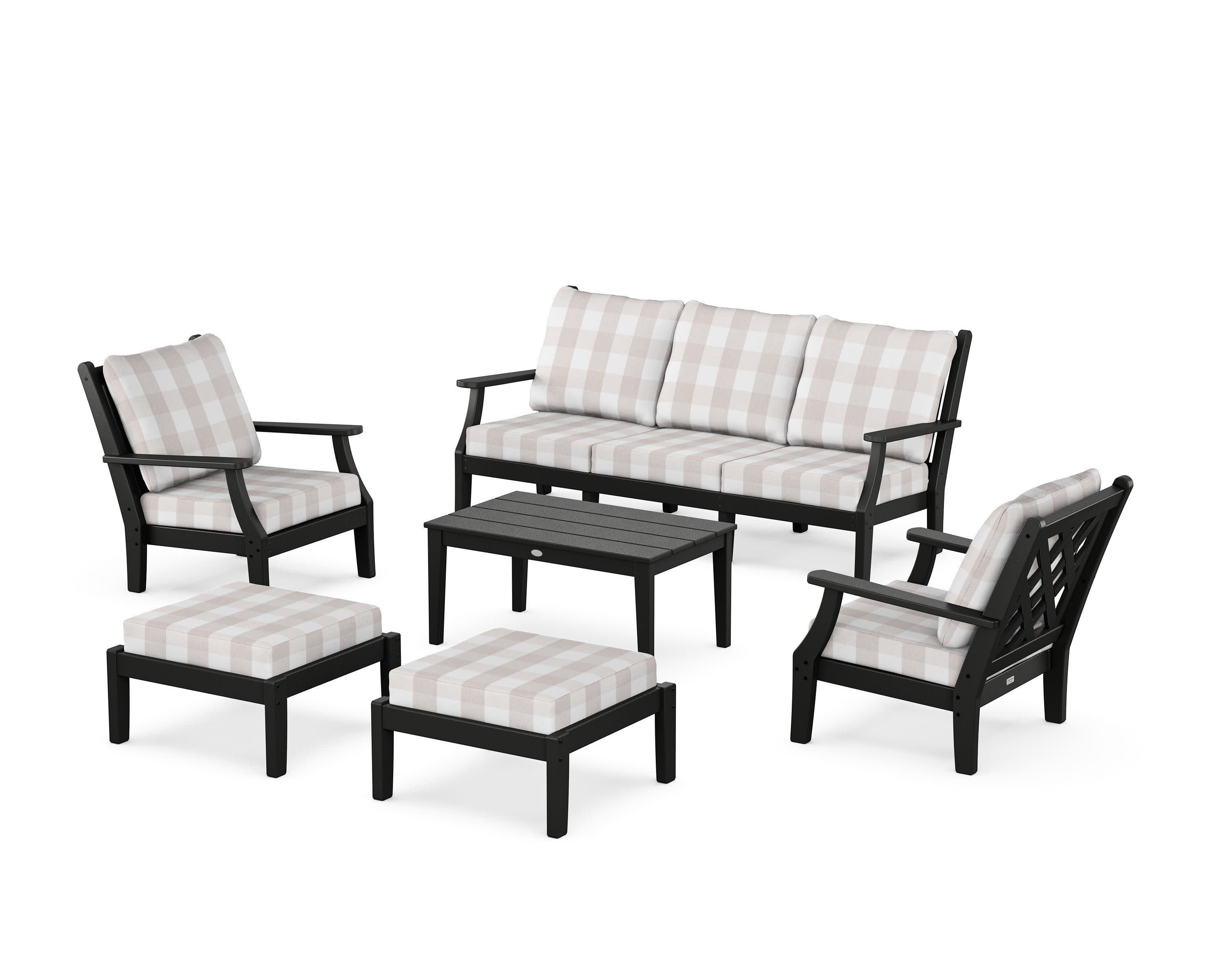 Wovendale 6-Piece Lounge Sofa Set in Black / Buffalo Plaid Dune Burlap