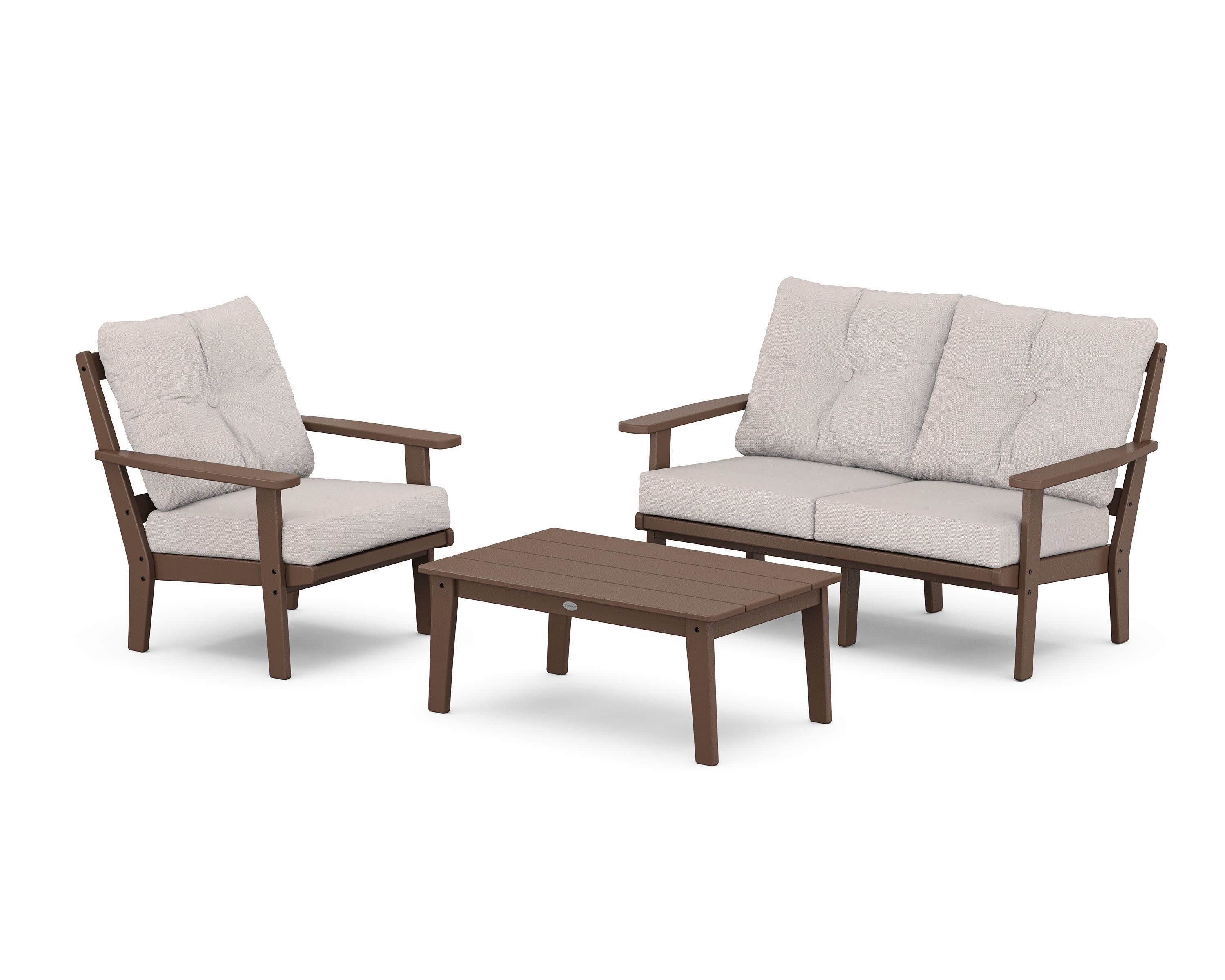 Oxford 3-Piece Deep Seating Set with Loveseat in Mahogany / Dune Burlap